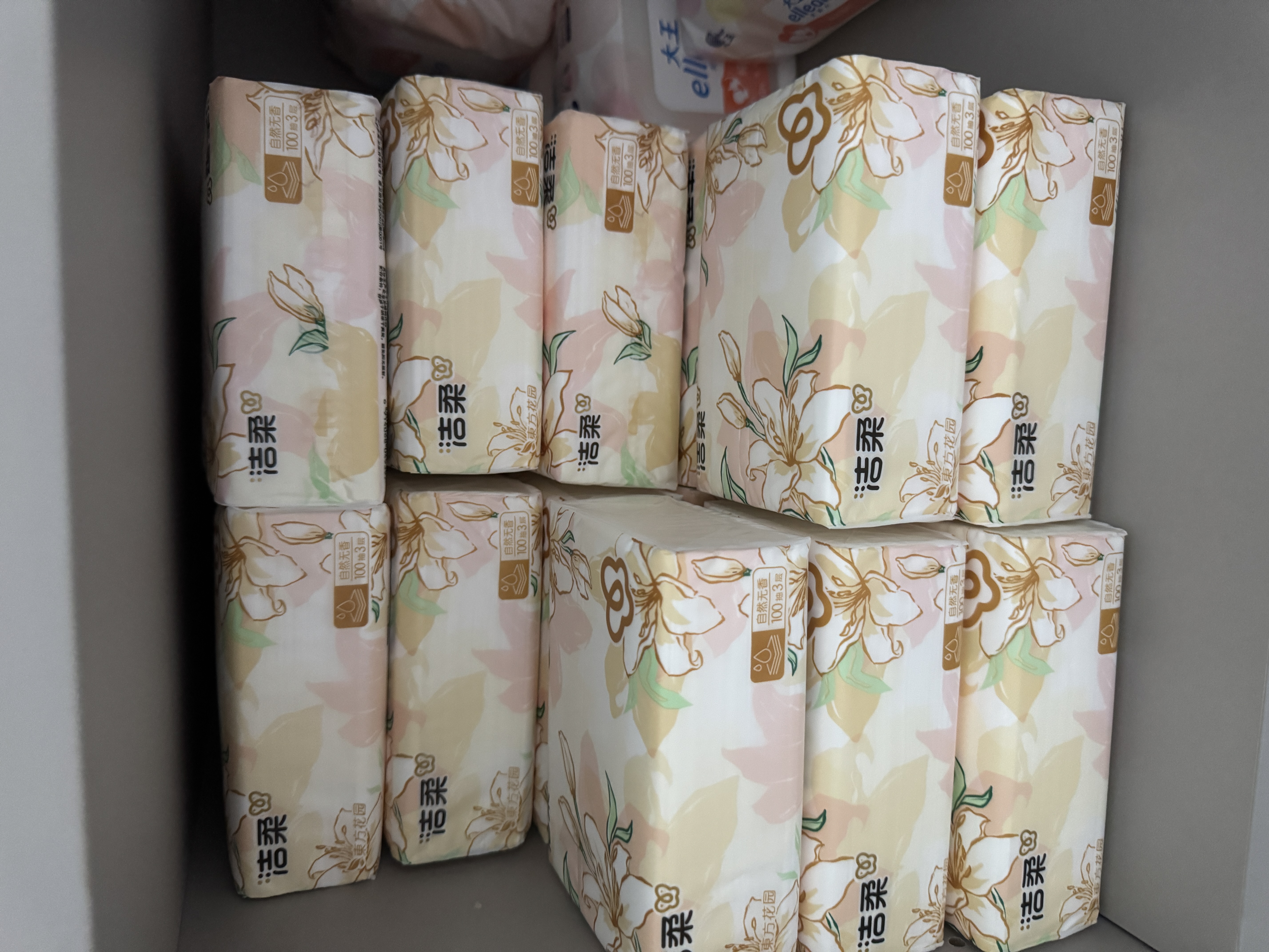 洁柔抽纸 繁花系列3层100抽*40包 可湿水面巾纸 柔韧纸巾卫生纸 整箱 实拍图