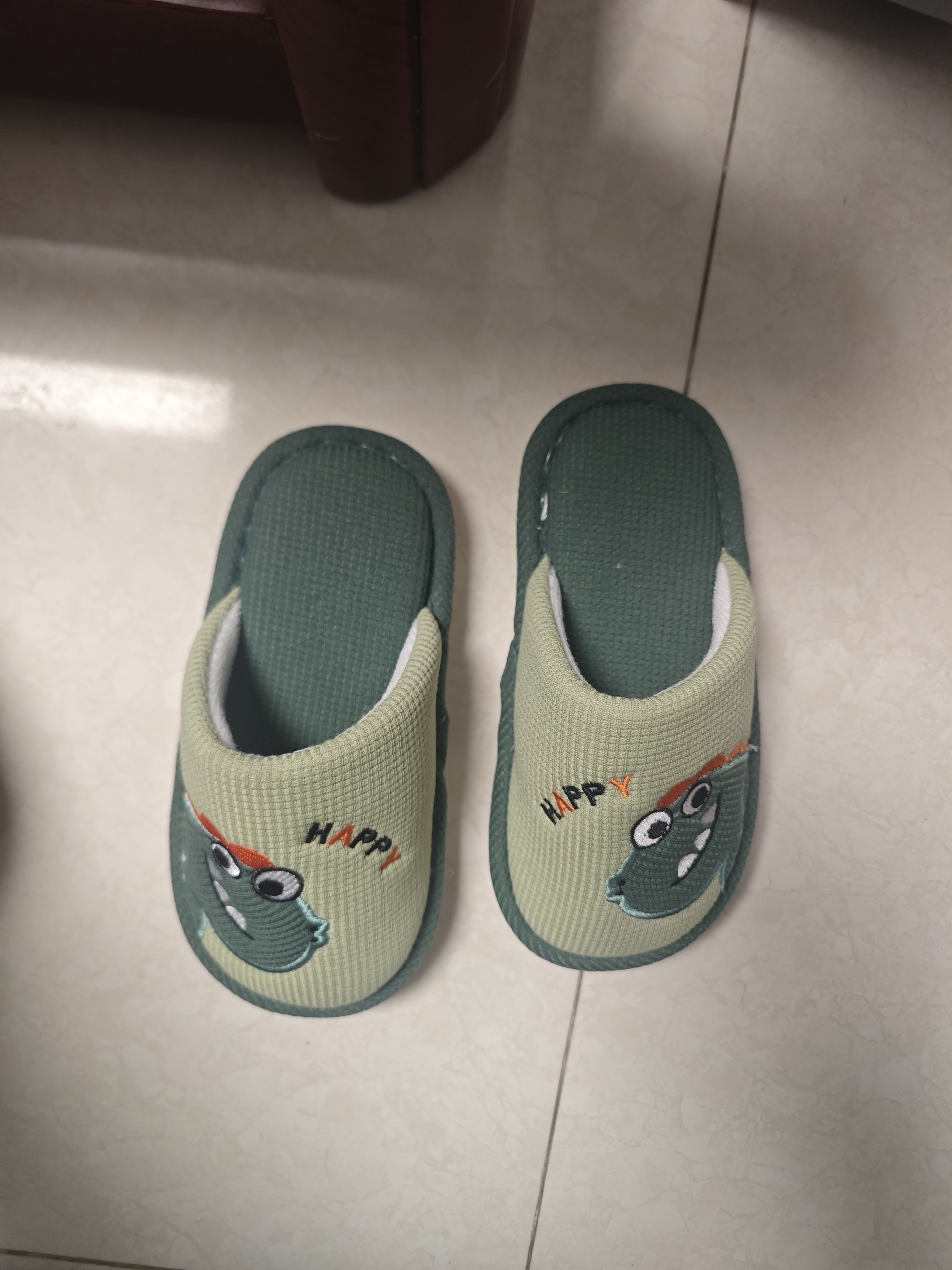 猪爸爸儿童棉麻拖鞋男童秋冬季中大童家居室内防滑女童卡通亲子棉拖绿21 实拍图