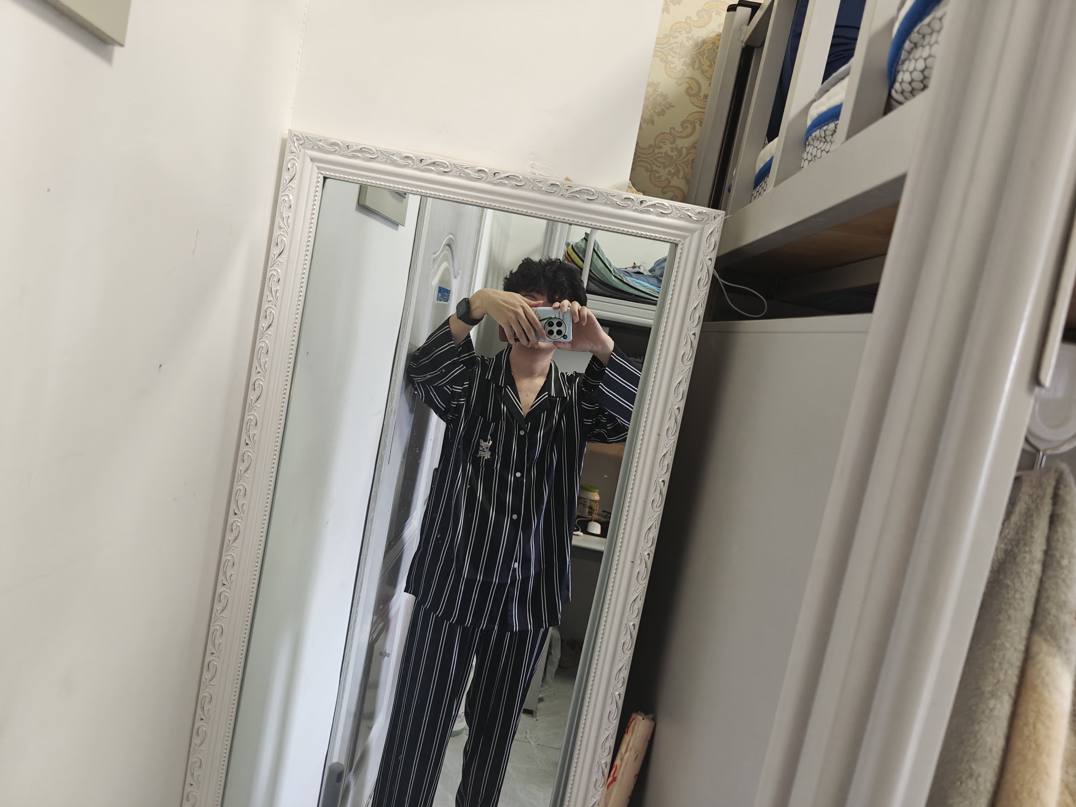 LULU CARTER蔡徐坤同款真丝睡衣男女情侣款秋冬季高端桑蚕丝家居服条纹礼盒装 黑色条纹男款-长袖长裤 【现货秒发】 3XL 【建议165-190斤】 实拍图