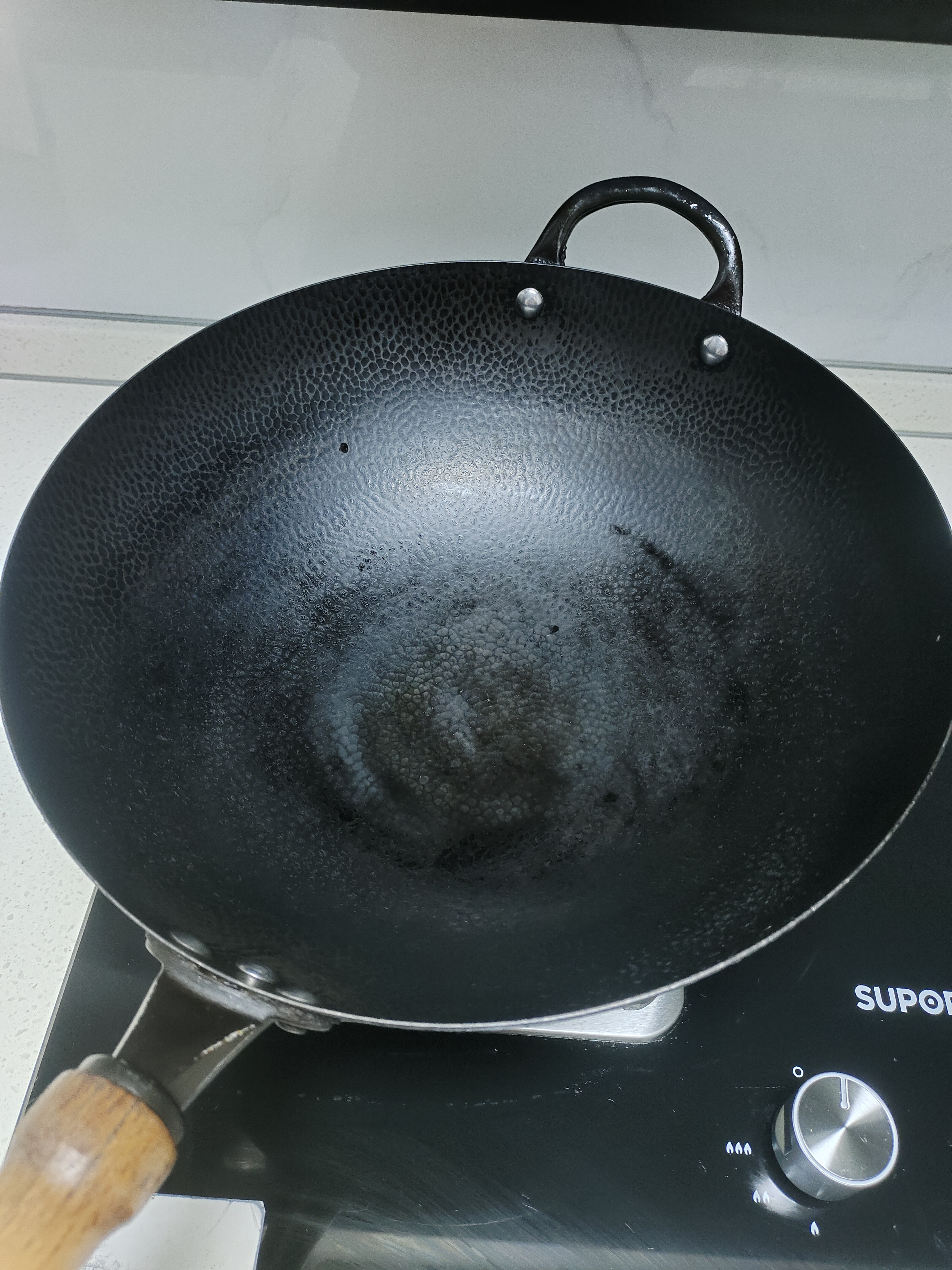 冀铁锤炒锅铁锅炒菜锅不易粘锅手工锻打无涂层熟铁锅燃气灶34cm加耳 实拍图
