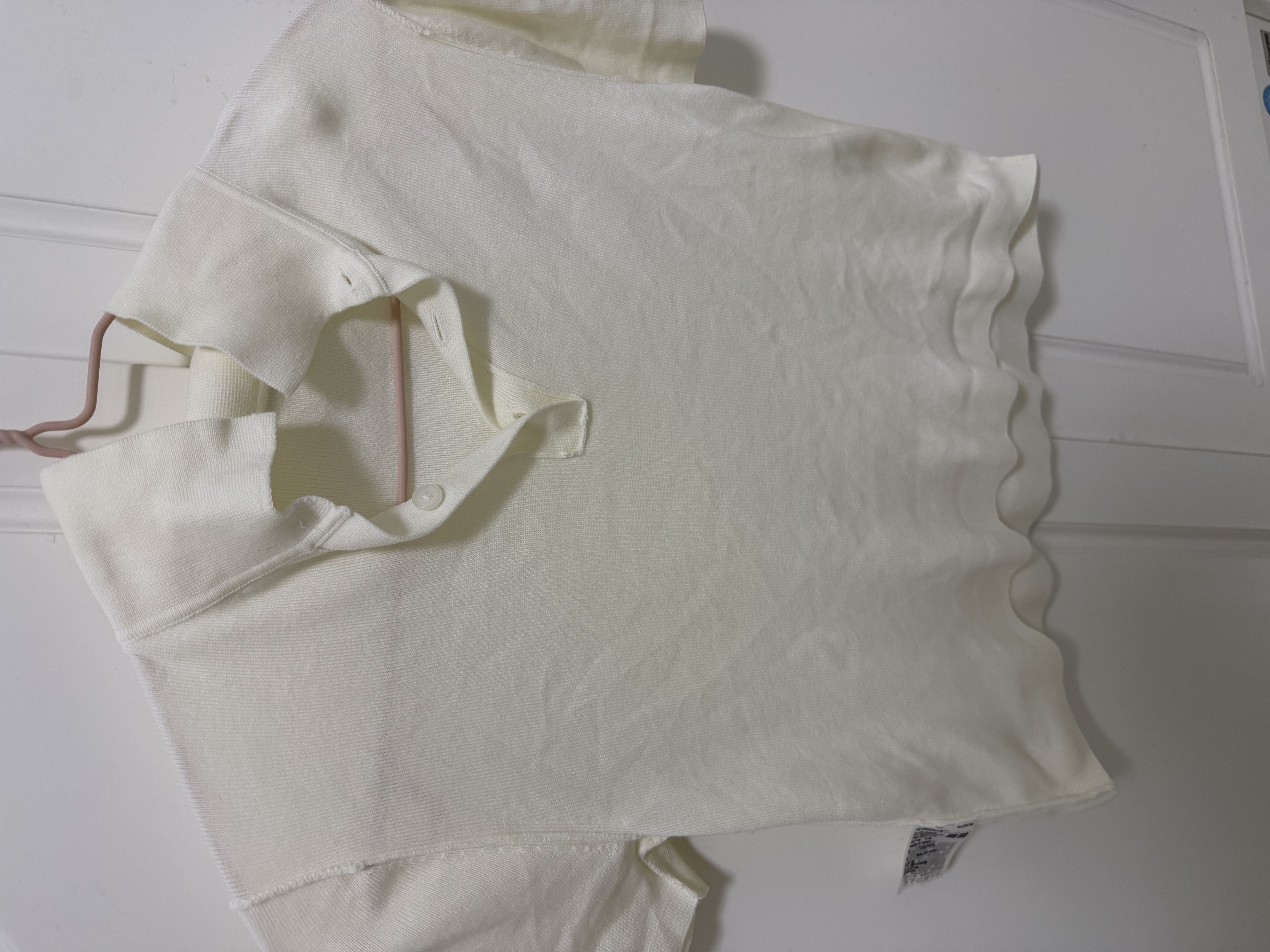 优衣库棉莫代尔混纺POLO领针织衫/短袖女装484607 01 乳白色 S 实拍图