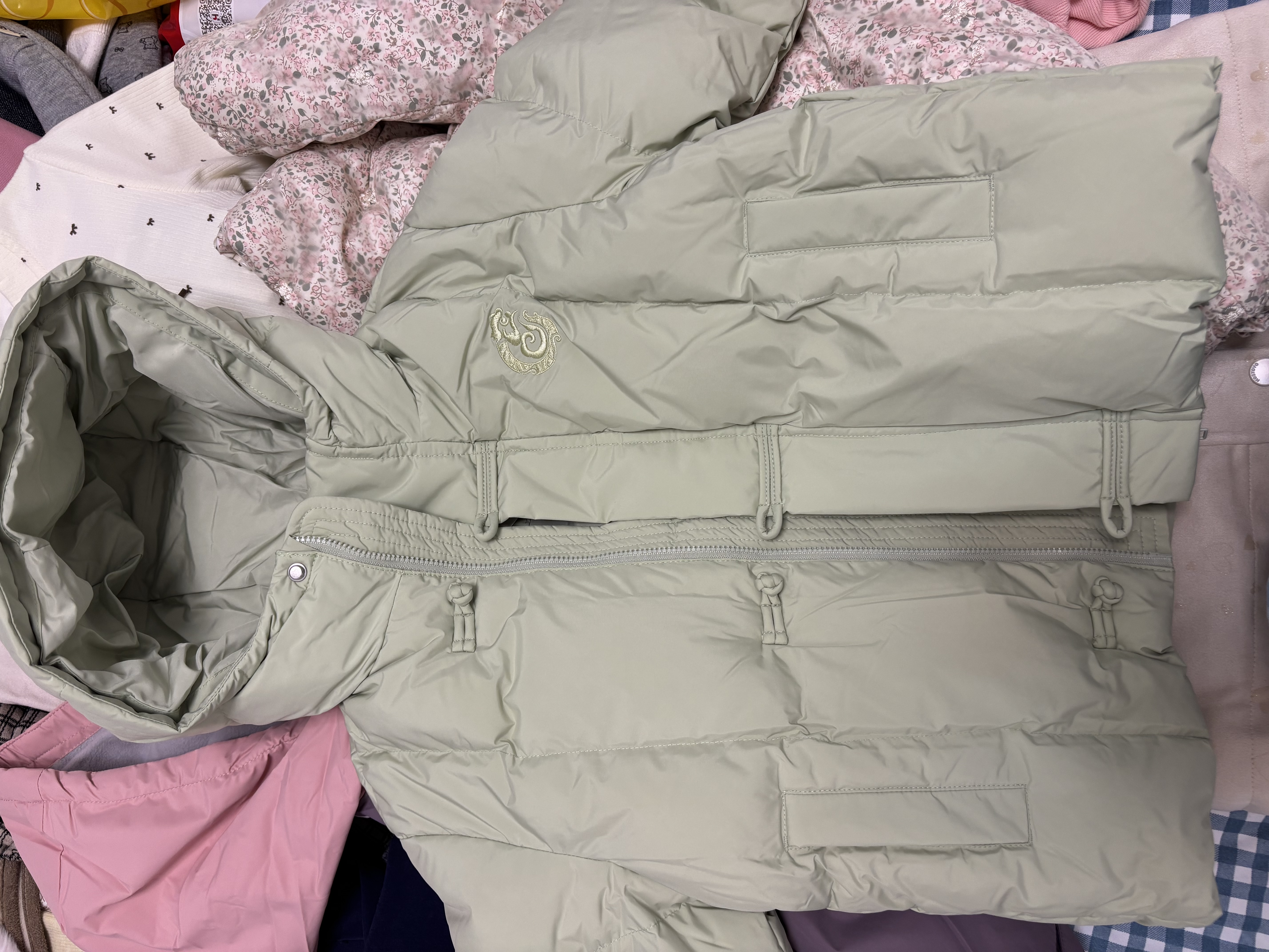 巴拉巴拉童装儿童羽绒服新中式冬装男童女童连帽国风外套 绿色调00344 110 实拍图