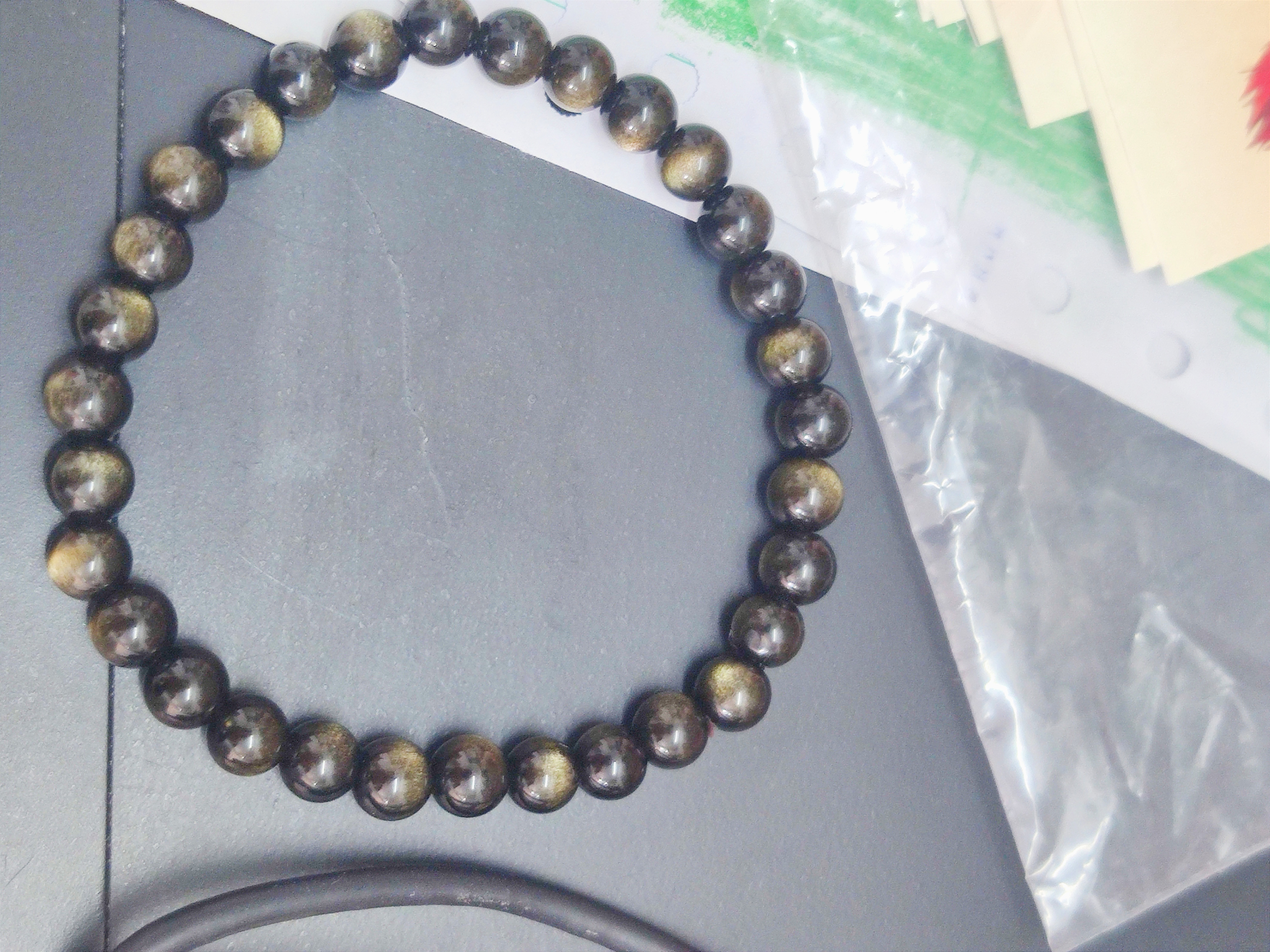 石玥珠宝精品6mm金沙天然黑曜石手串佛珠本命年转运珠水晶手链男女士款 实拍图