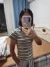 拉夏贝尔小众辣妹撞色条纹短袖t恤女夏新款设计感修身正肩上衣 红色条纹 M 实拍图