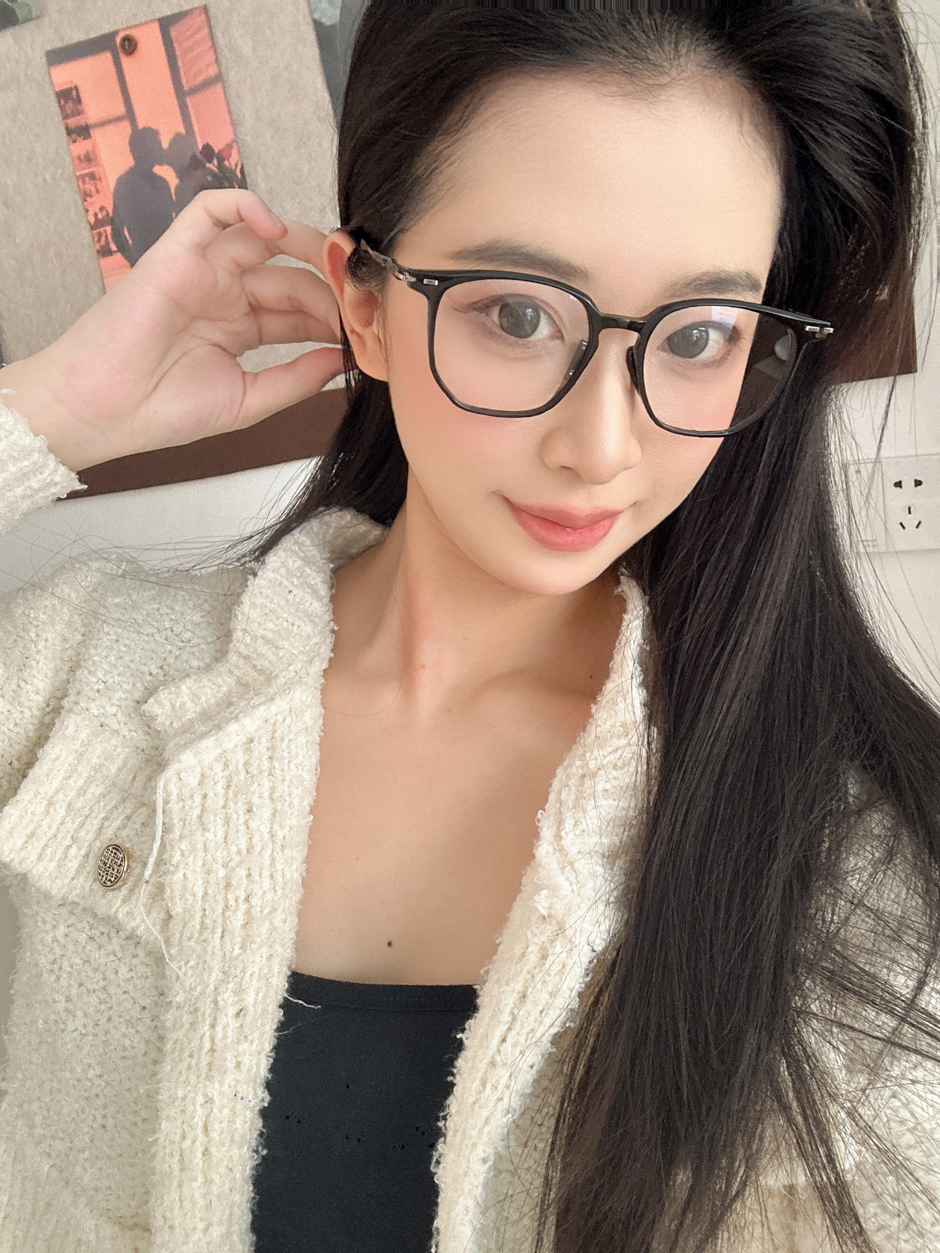 aojo超轻多边形方框近视眼镜框可配防蓝光高度数镜片男女款AJ102FK126 C1黑色 PPSU材质-10g 单镜框 实拍图