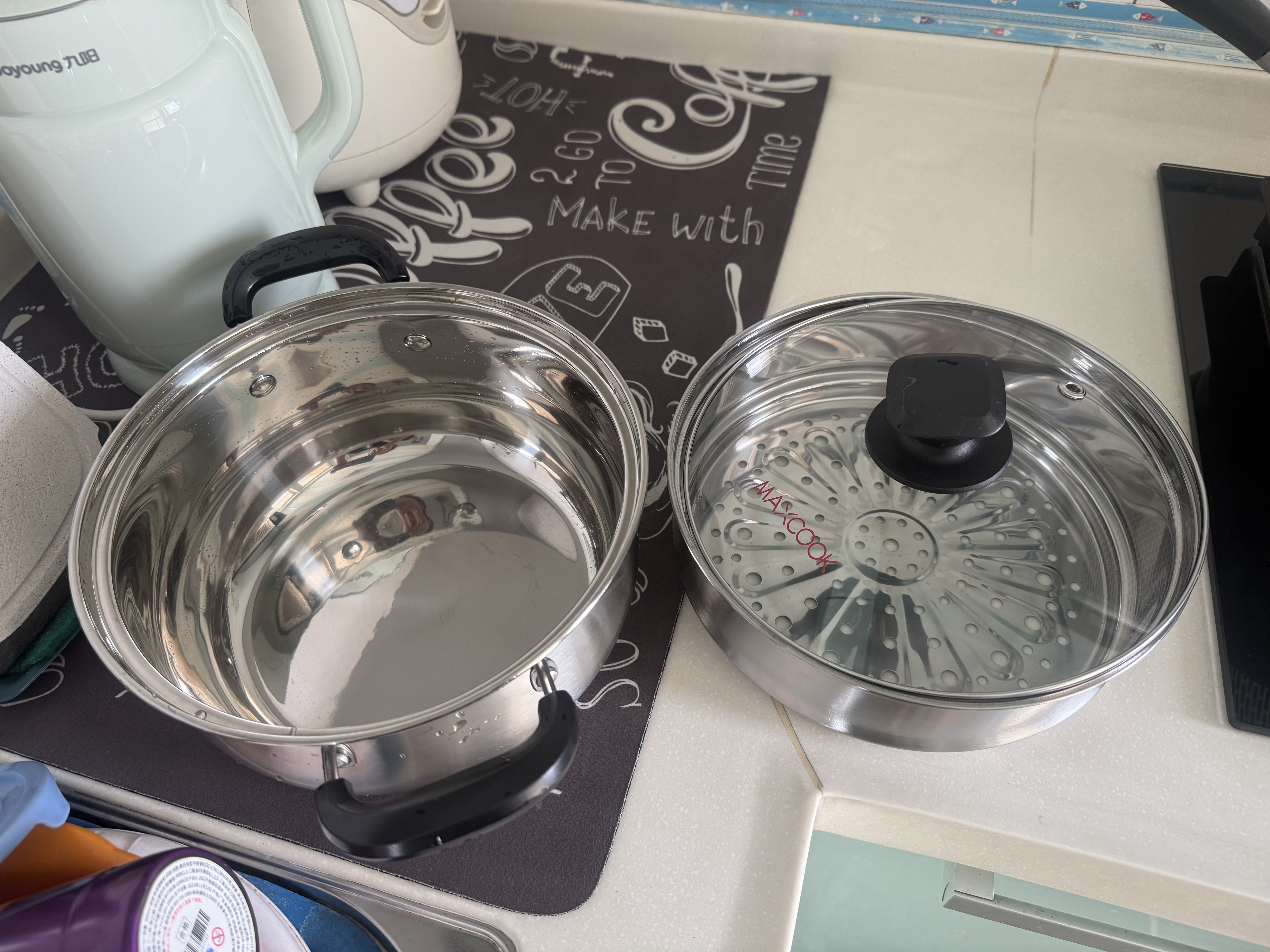 美厨（MAXCOOK）汤锅蒸锅 304不锈钢二层汤煲双层汤蒸锅蒸屉蒸格炖锅22cm MCT8763 实拍图