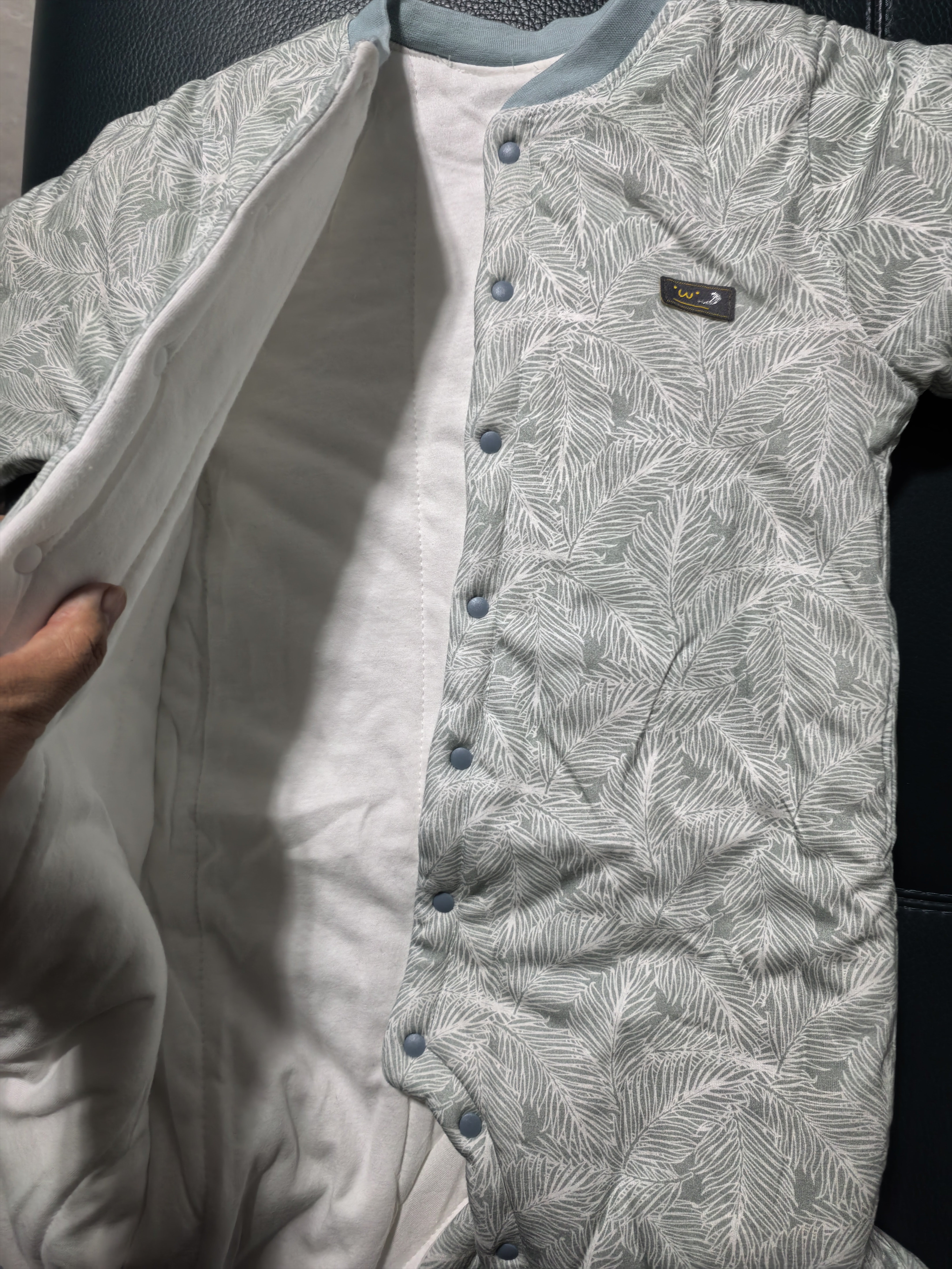 婧麒（JOYNCLEON）婴儿连体衣新生儿衣服秋冬保暖夹棉哈衣满月宝宝内衣纯棉连体衣 大树蓝【150G加厚保暖】 90cm 实拍图