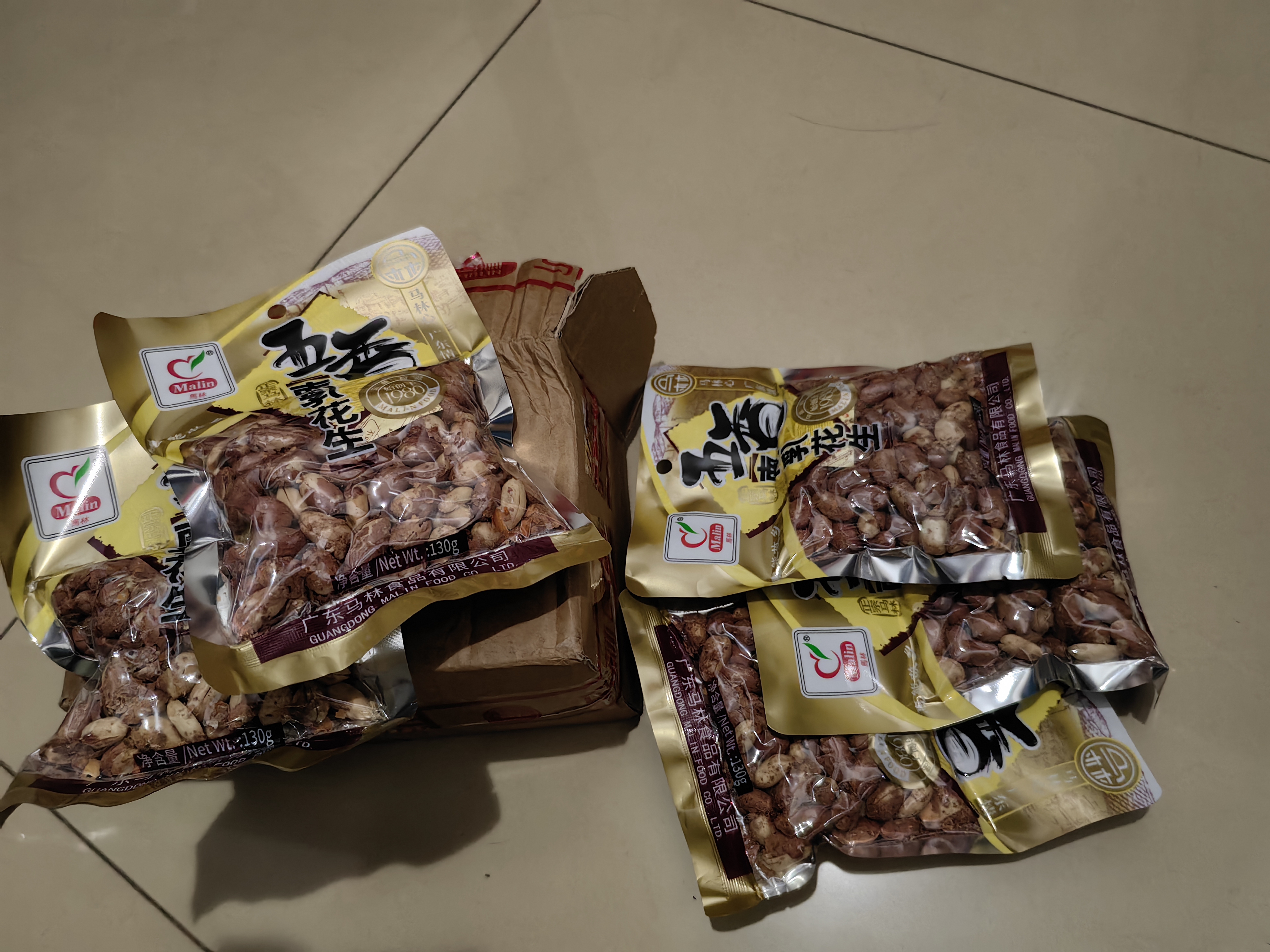 马林（malin） 130g五香南乳蒜香烤香味麻辣核桃味花生新货下酒花生米多味可选 130gX5袋（留言客服备注口味） 实拍图