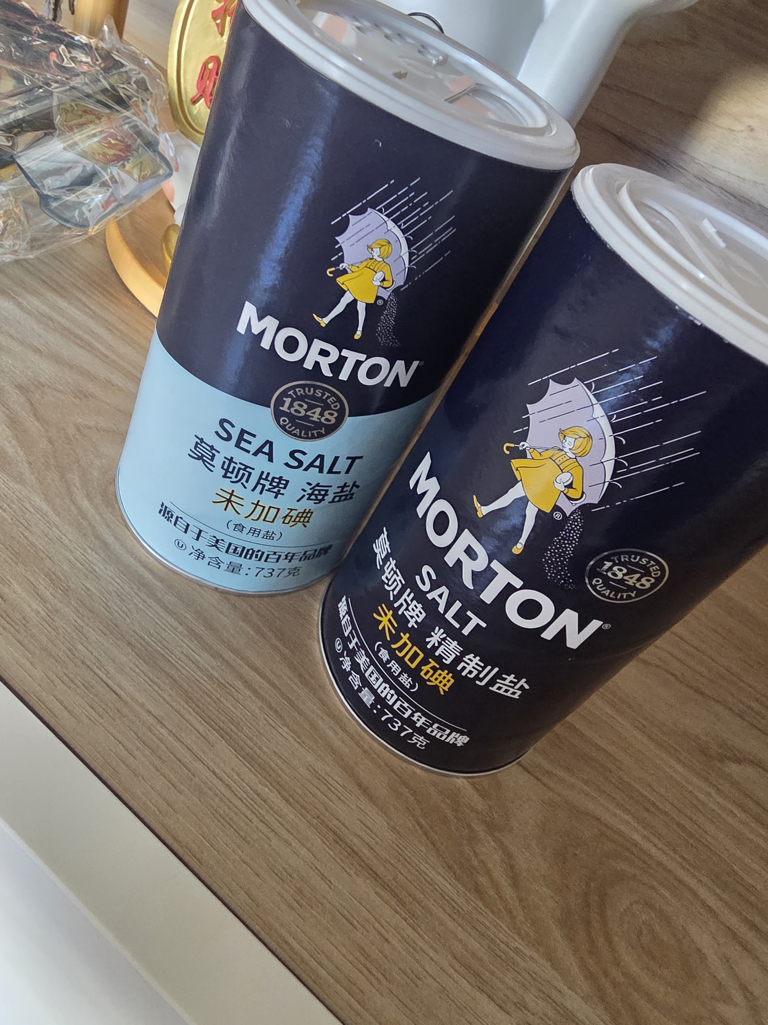 莫顿（MORTON） 精制盐737g*1+海盐737g*1【未加碘】无碘精制食盐 实拍图