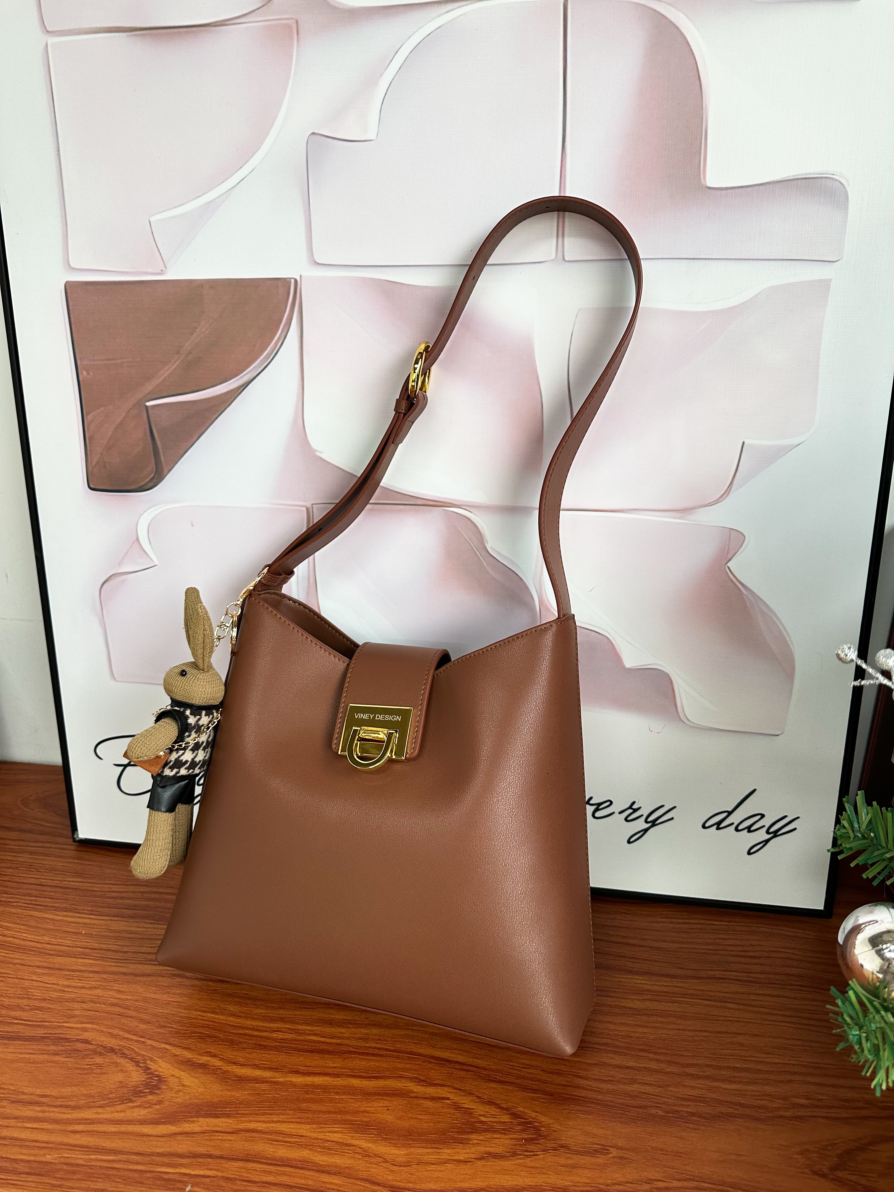 viney牛皮包包女包品牌水桶包轻奢单肩斜挎包生日礼物高级感送女友老婆 实拍图