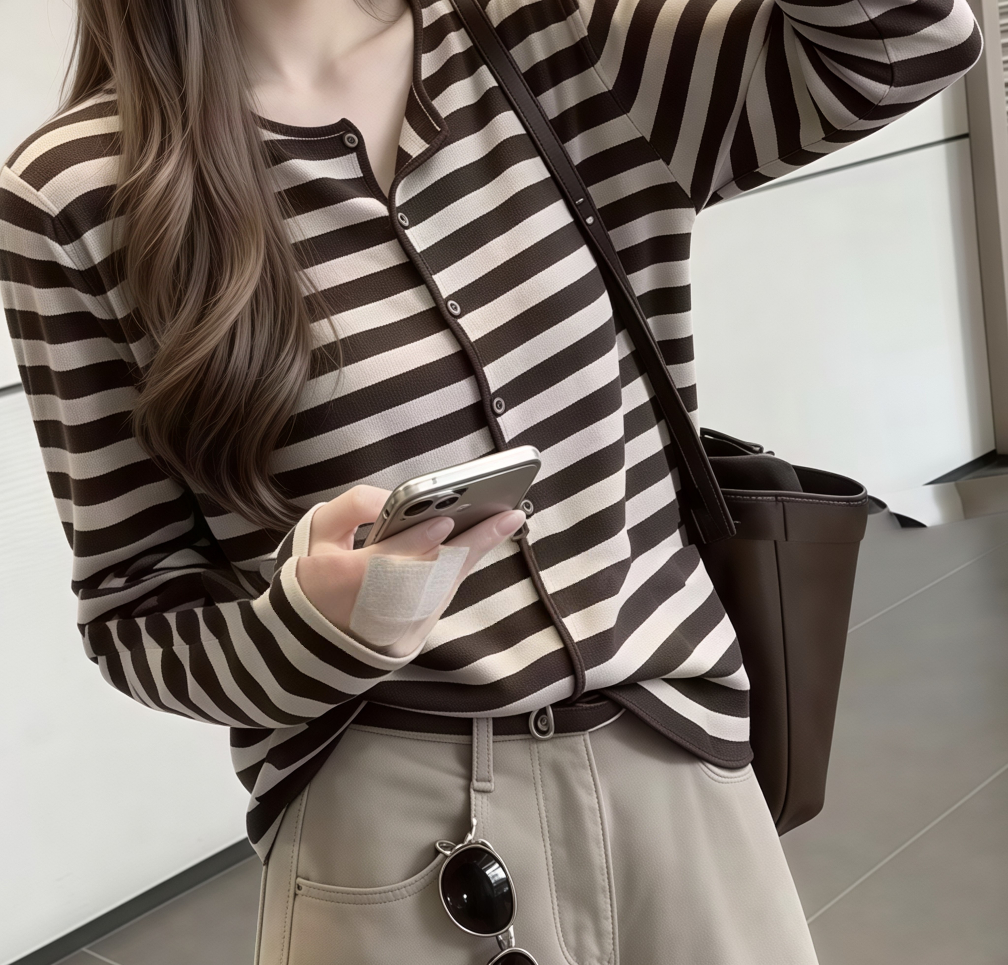 拉夏贝尔（La Chapelle）【黄皮显白专用】假两件条纹翻领针织开衫长袖t恤女秋季设计感 实拍图