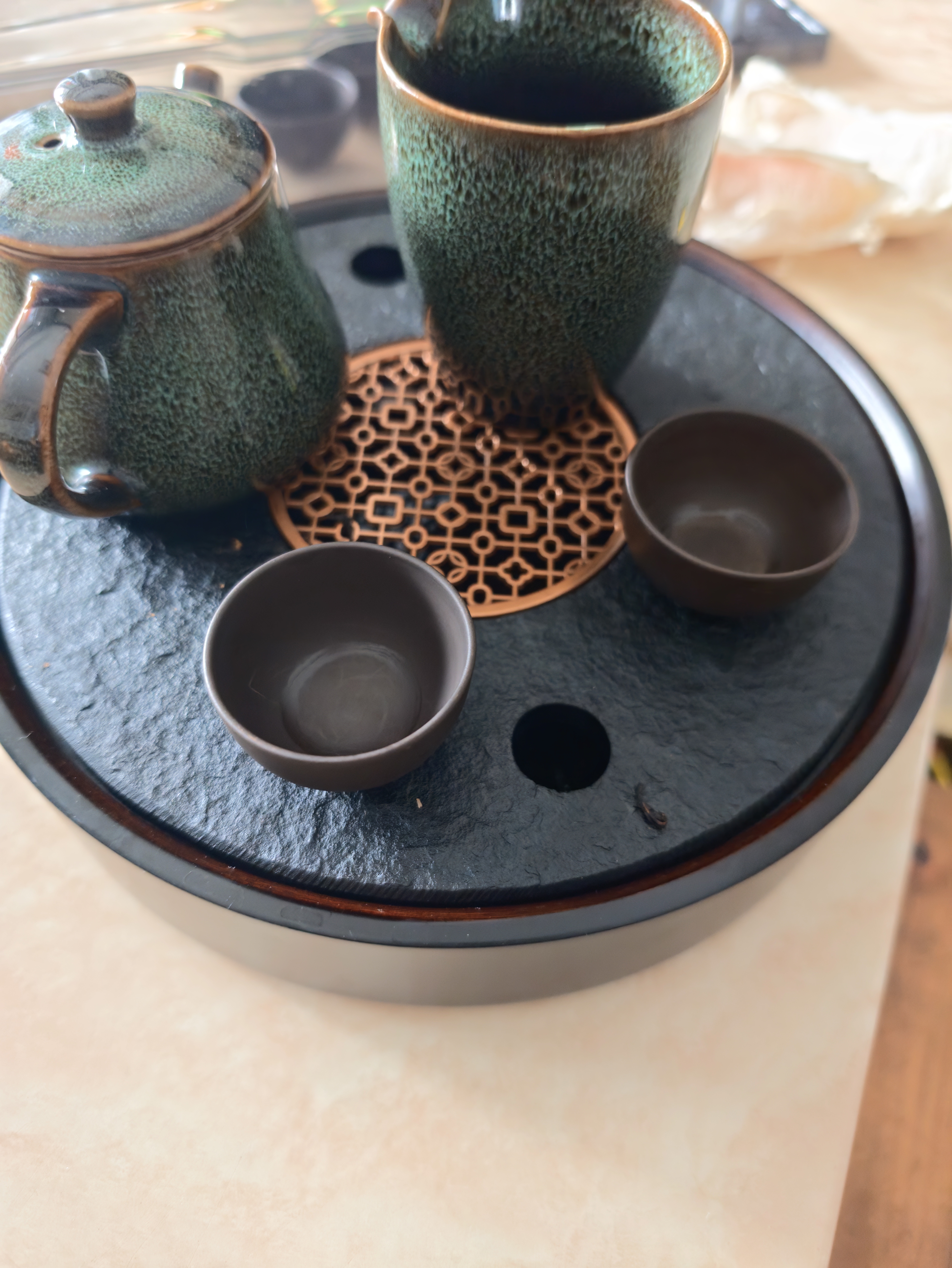 尚言坊天然乌金石茶盘家用圆形功夫茶具茶托盘储蓄水型小型茶台茶海 实拍图