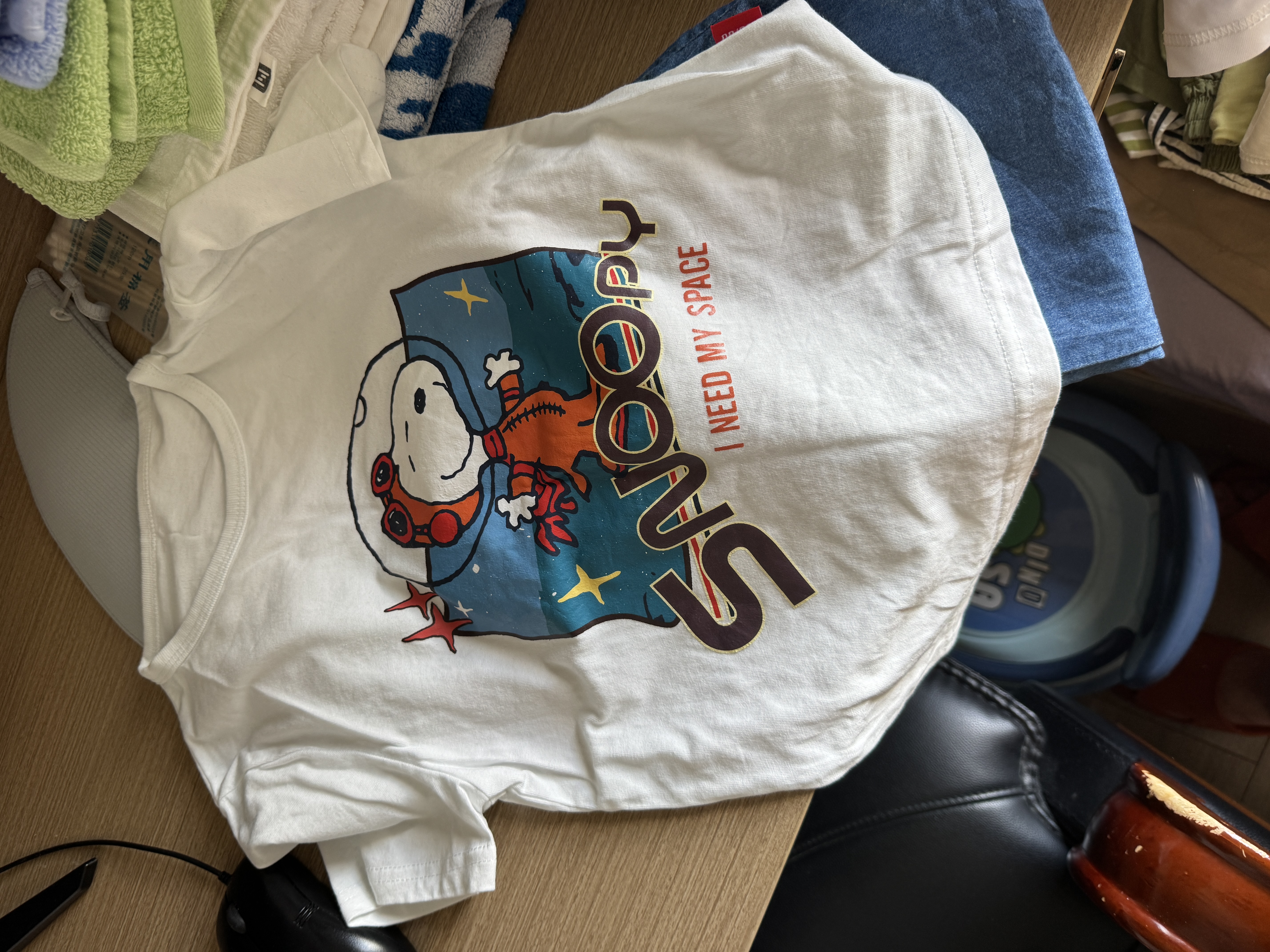 史努比（SNOOPY）男女童短袖t恤牛仔裤两件套儿童短袖套装  白色宇航+深蓝太空 120 实拍图
