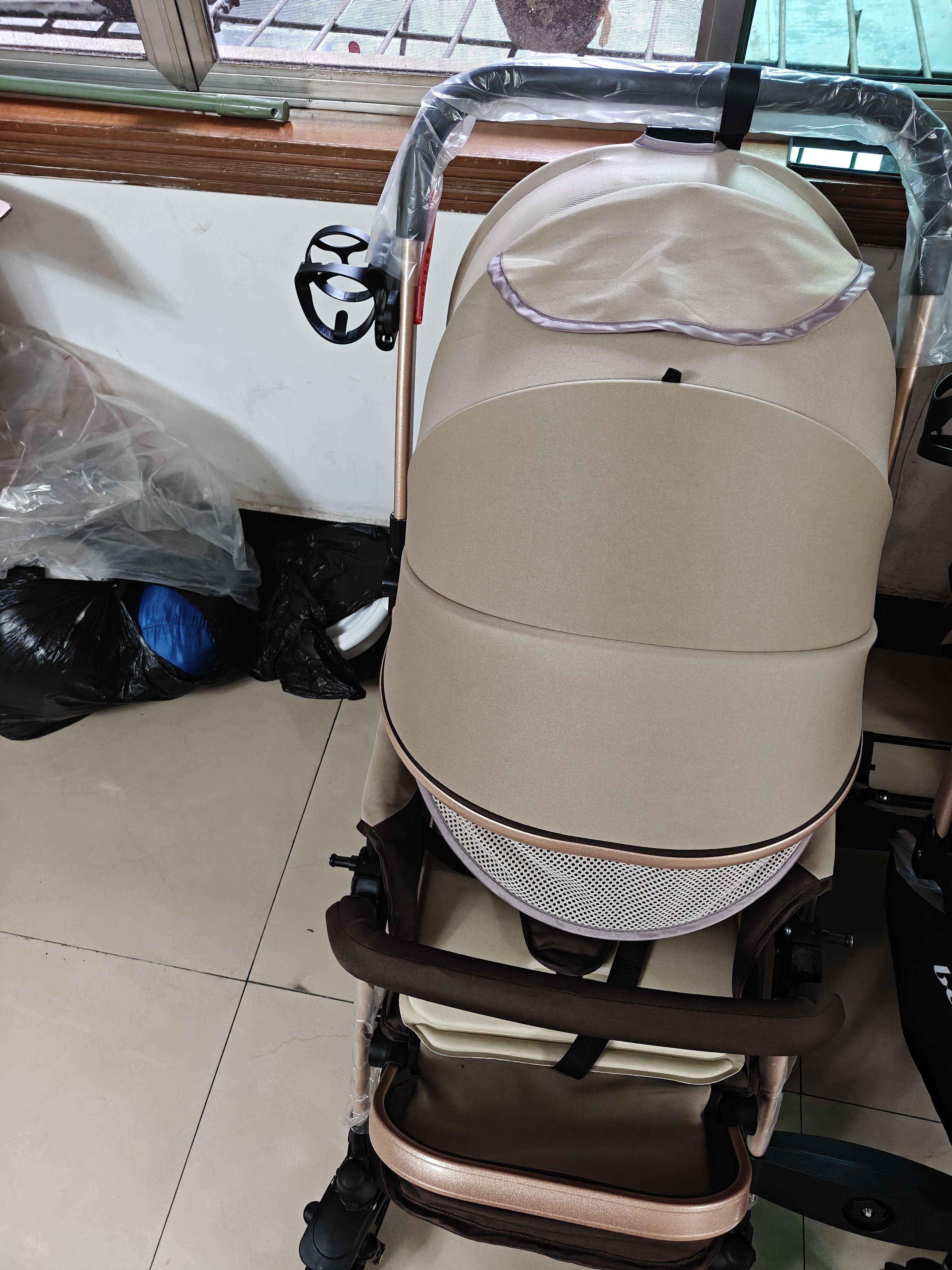 贝丽可婴儿推车可坐可躺带减震0-4岁可折叠轻便宝宝推车高景观婴儿车 升级四季款-加州阳光-推杆换向四轮橡胶 实拍图