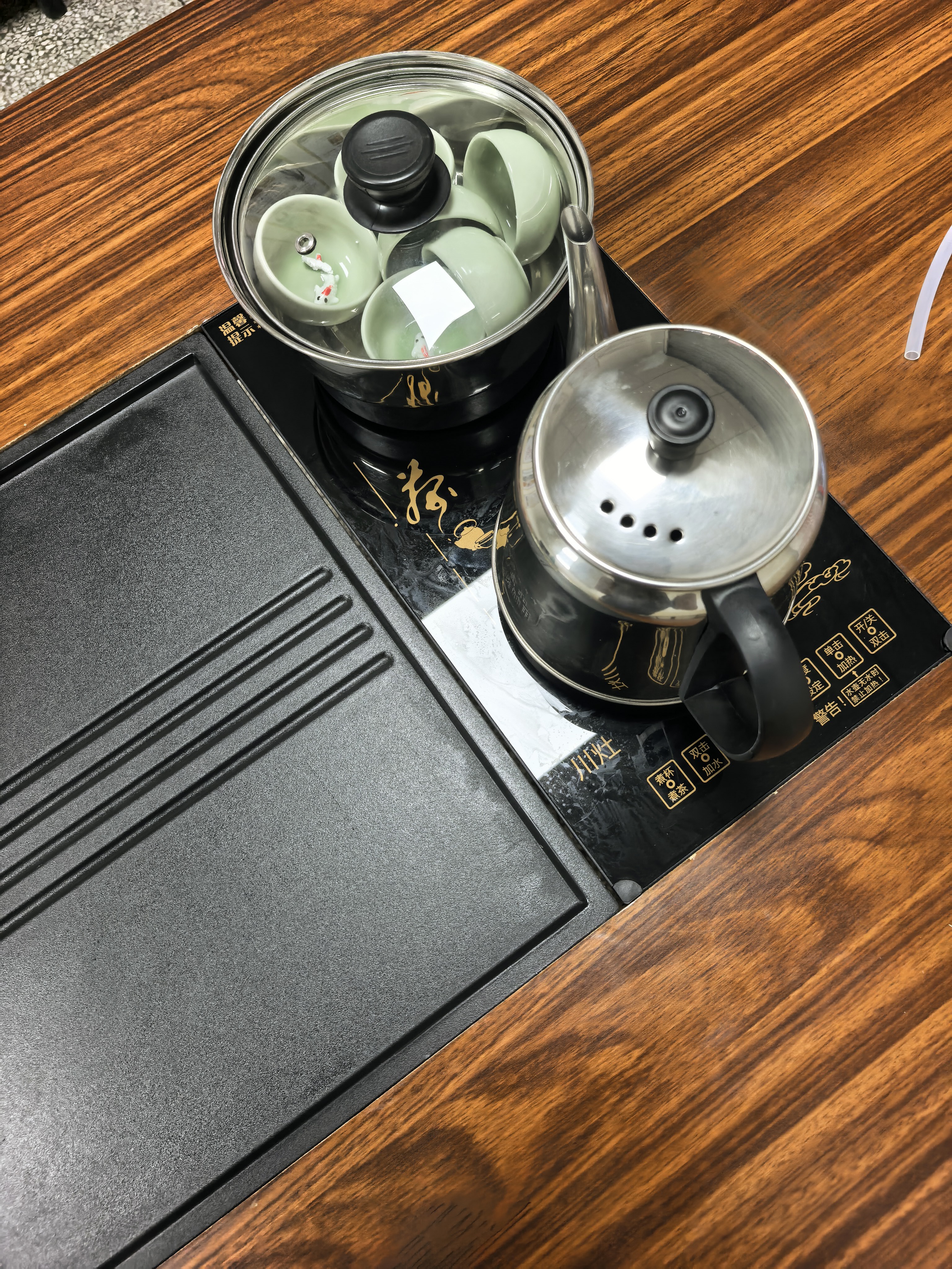 赣荣大板茶桌椅组合一桌五椅新中式茶几简约茶几办公室阳台家用泡茶台 抽屉款石盘大板1围椅4月牙椅 1.6米新中式四抽屉款 实拍图