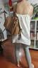 裘真植鞣羊皮信使双肩包横款大容量上班通勤休闲背包新款 大象灰-小号 预售13天 实拍图