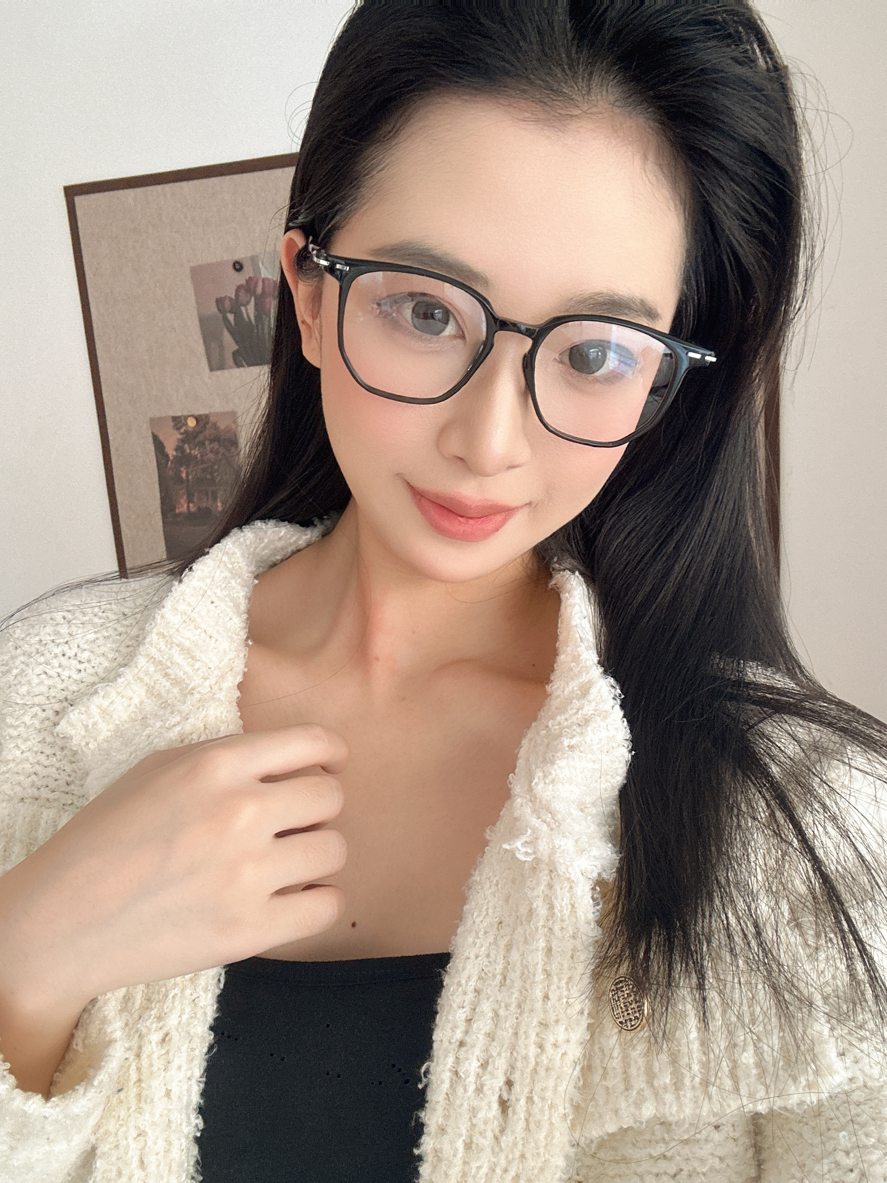 aojo超轻多边形方框近视眼镜框可配防蓝光高度数镜片男女款AJ102FK126 C1黑色 PPSU材质-10g 单镜框 实拍图