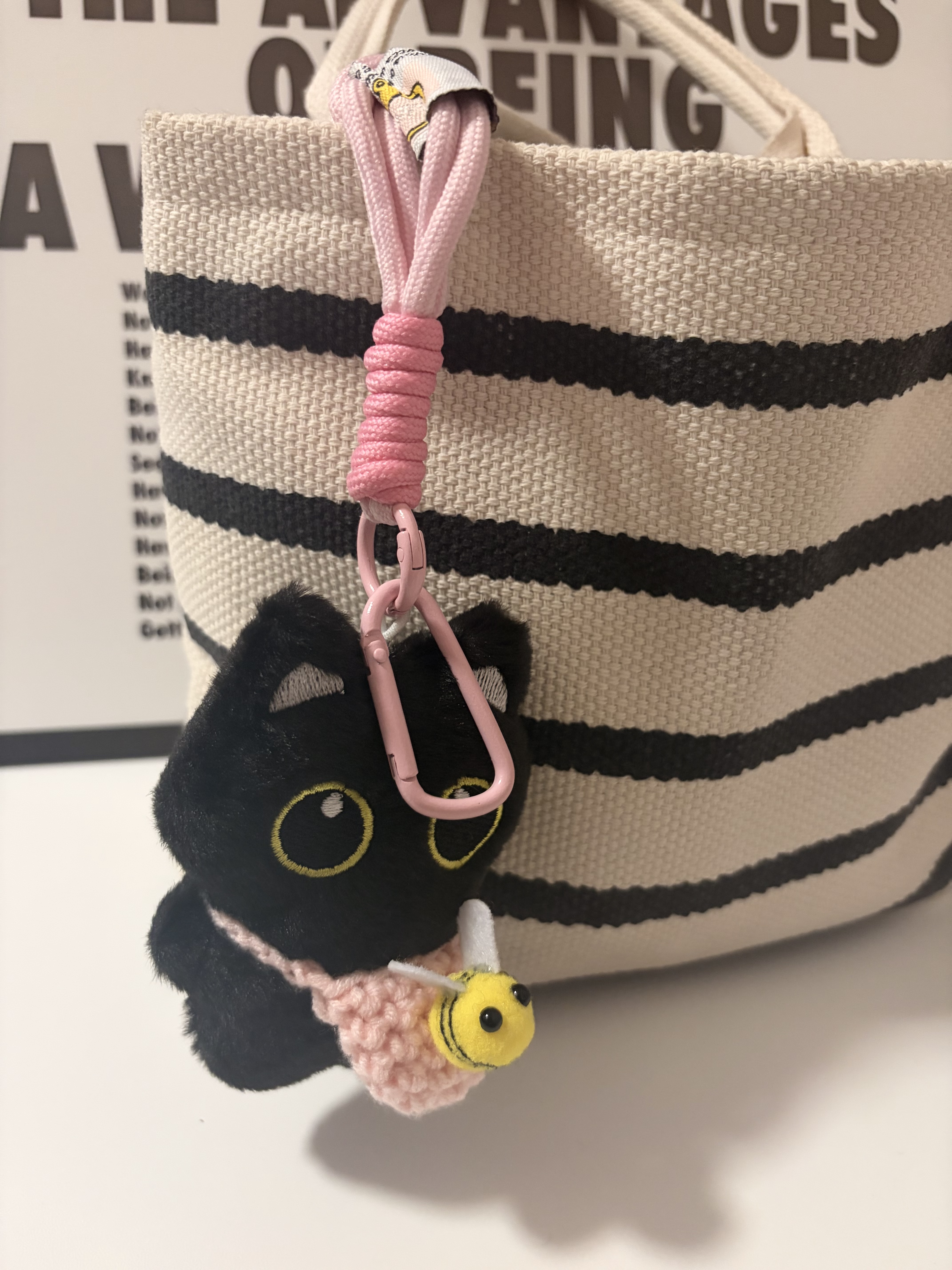 繁夏钥匙扣挂件小黑猫2个包包挂件手工挂绳毛绒公仔挂扣情侣小礼物女 实拍图