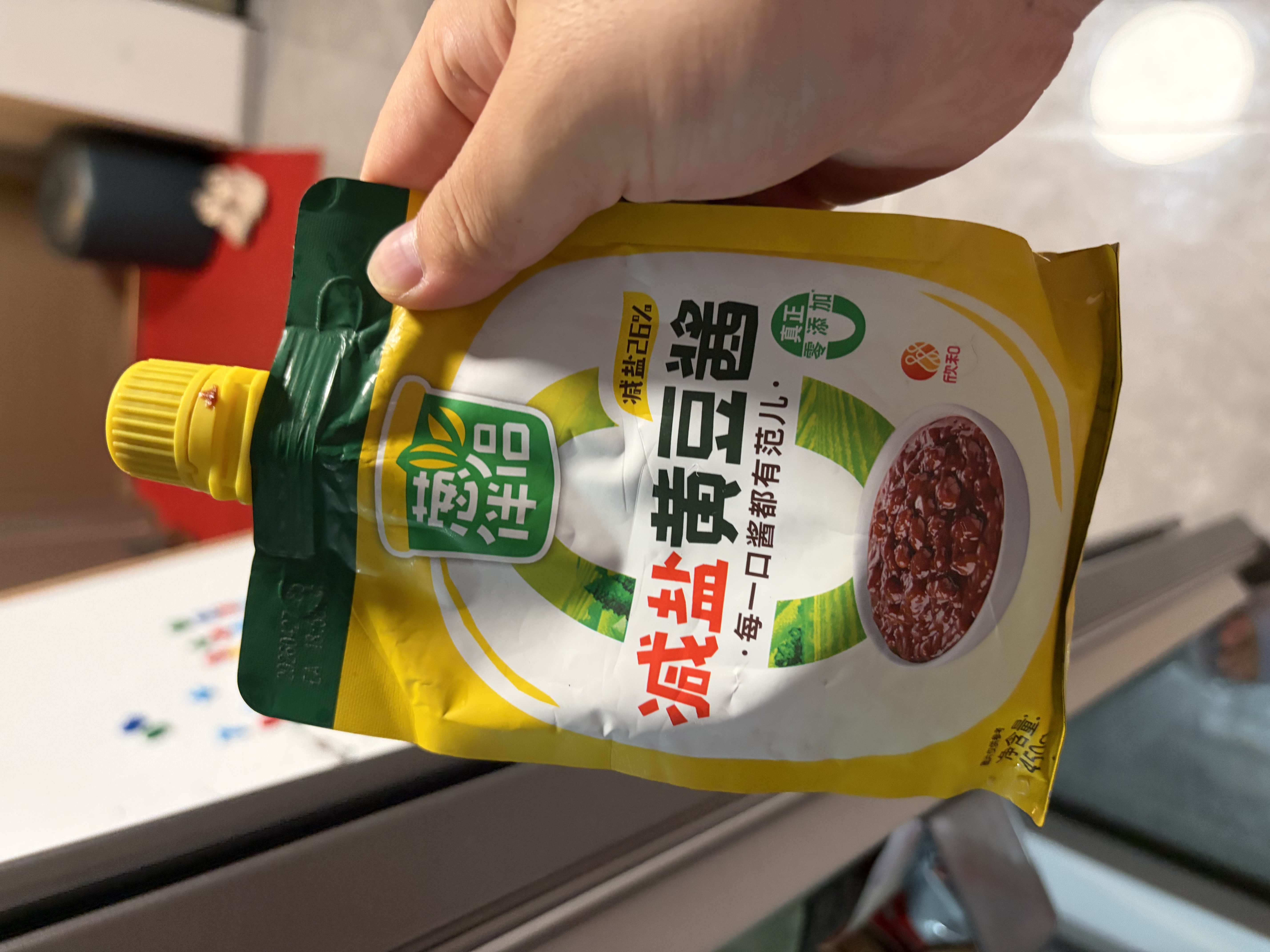 欣和葱伴侣减盐豆瓣酱加嘴装 原酿豆瓣酱炒菜蘸酱调味 0%添加防腐剂 450g 实拍图