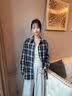 德玛纳美式复古格子衬衫女早秋时尚潮流宽松显瘦慵懒松弛长袖衬衣外套Y 实拍图