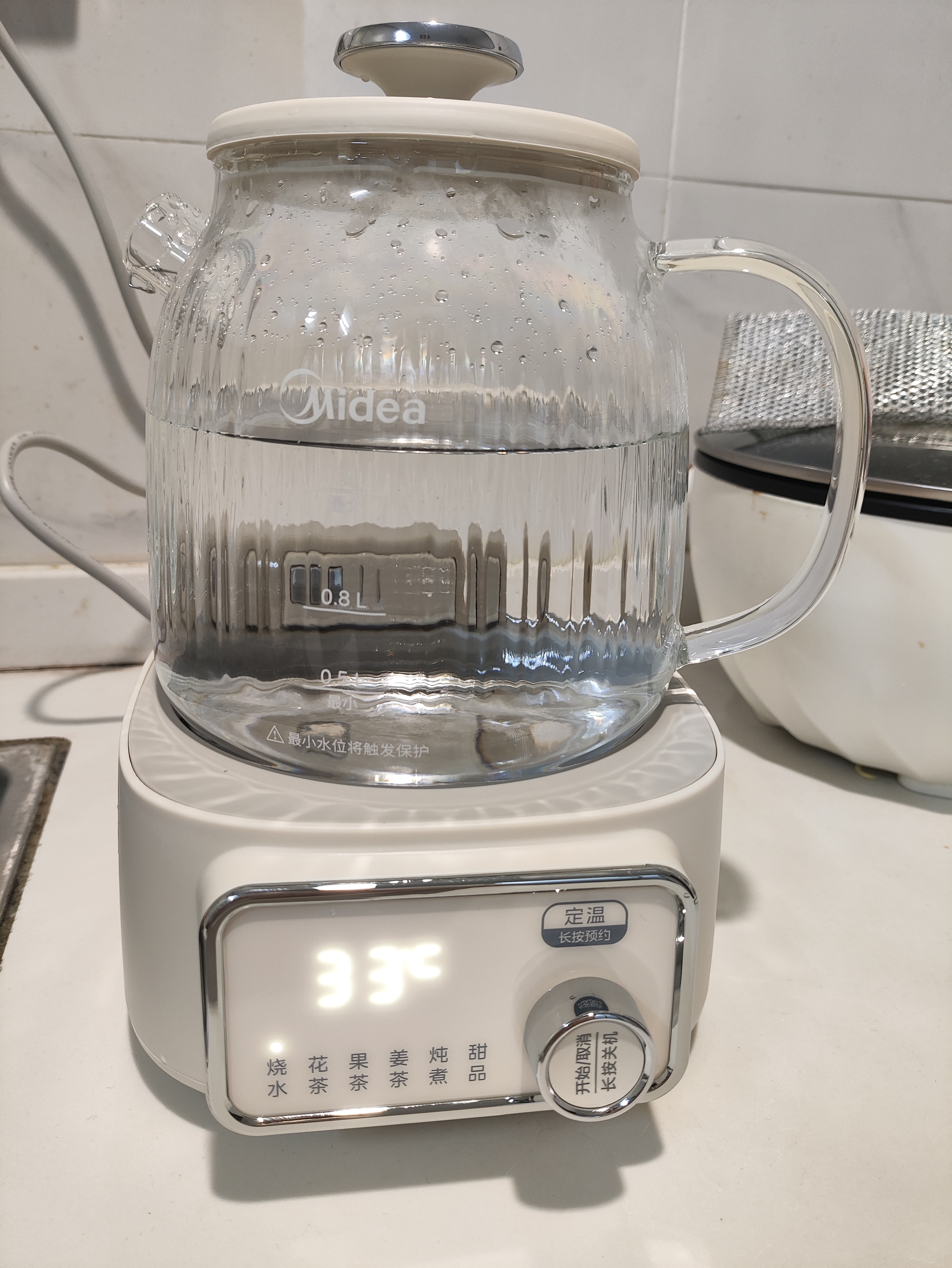 美的（Midea）花漾0胶水全玻璃养生壶多功能煮茶壶母婴烧水壶泡奶机智能恒温电热水壶全自动一体1.2L YS12B302J 实拍图