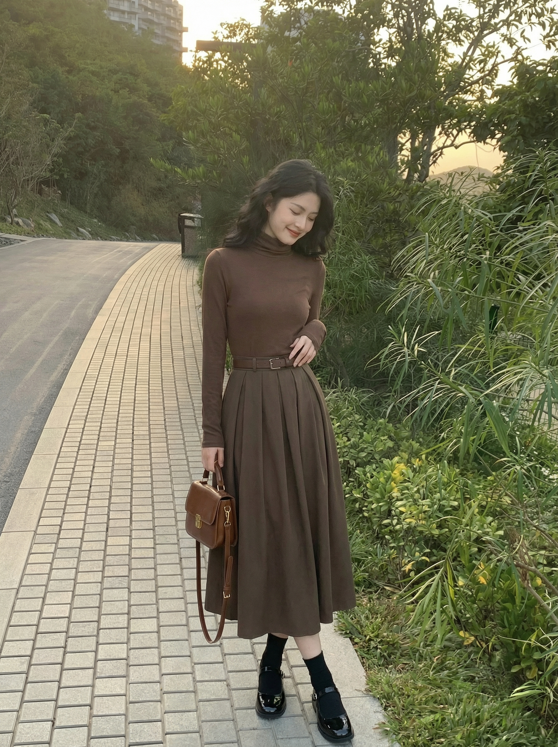 欧迪惠（Oudihui）2026新款小香风连衣裙女装秋冬季搭配一整套高级感韩剧套装女裙子 杏色外套+咖色打底+咖色裙 2XL 【建议140-160斤】 实拍图