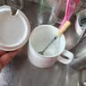 传旗 陶瓷马克杯 带勺盖咖啡牛奶早餐杯办公水杯男女茶杯 描金白400ml 实拍图