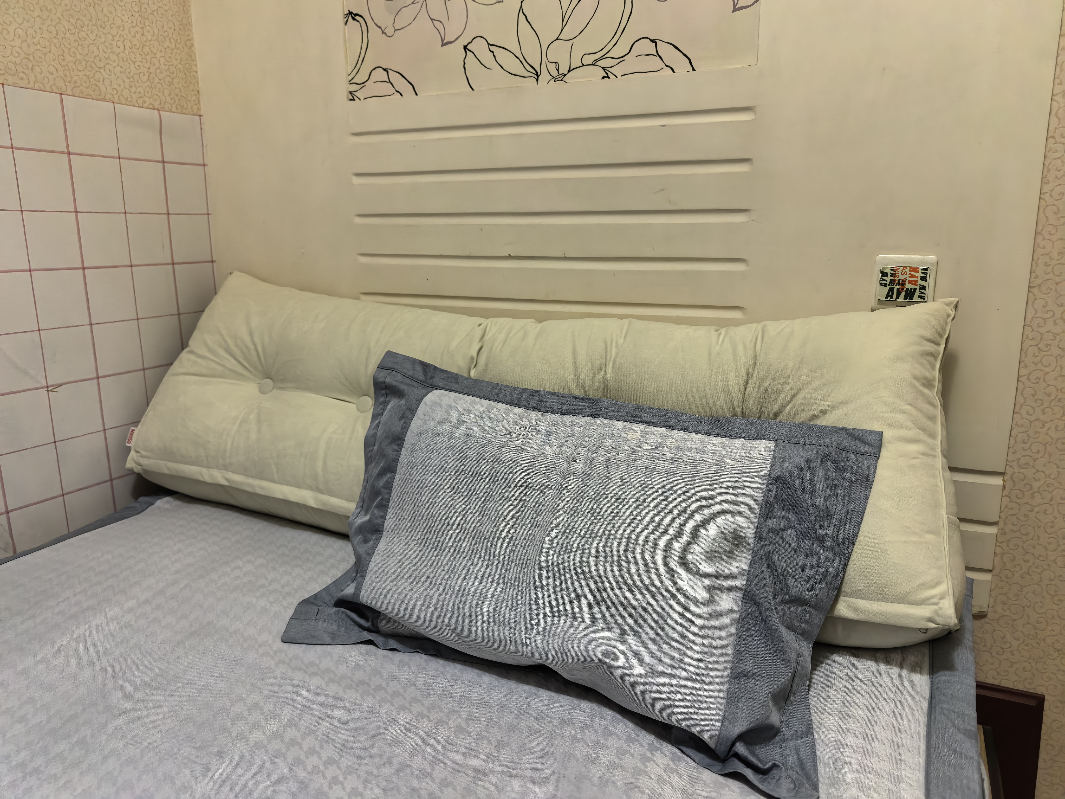 名创优品床头靠垫软包 可拆洗靠枕大靠背靠背垫床头大靠枕 米白【含头枕】 150cm*50cm*20cm 含枕芯 实拍图