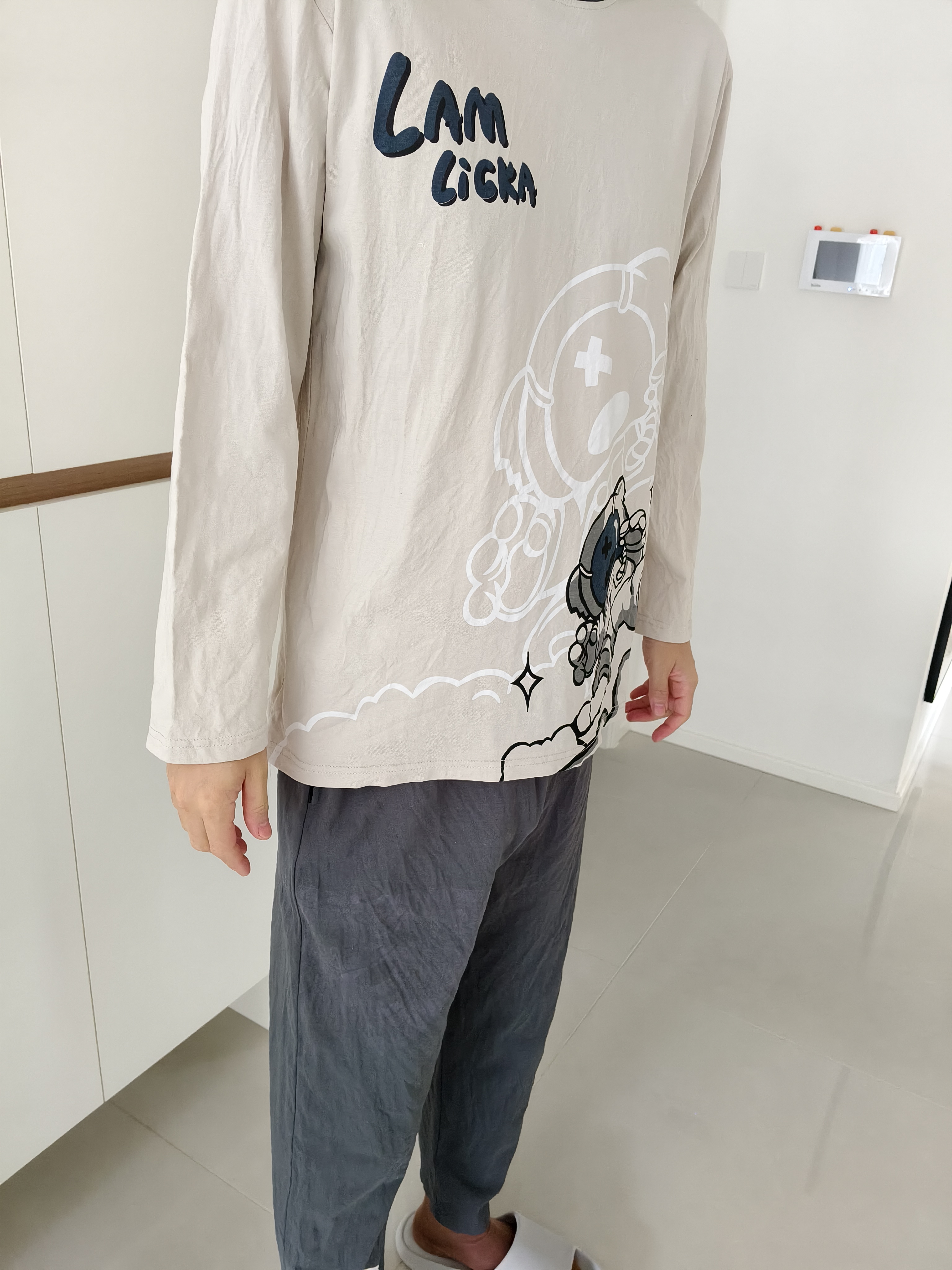 浪莎秋季睡衣男全棉长袖长裤新品纯棉圆领青年学生可外穿家居服套装 实拍图