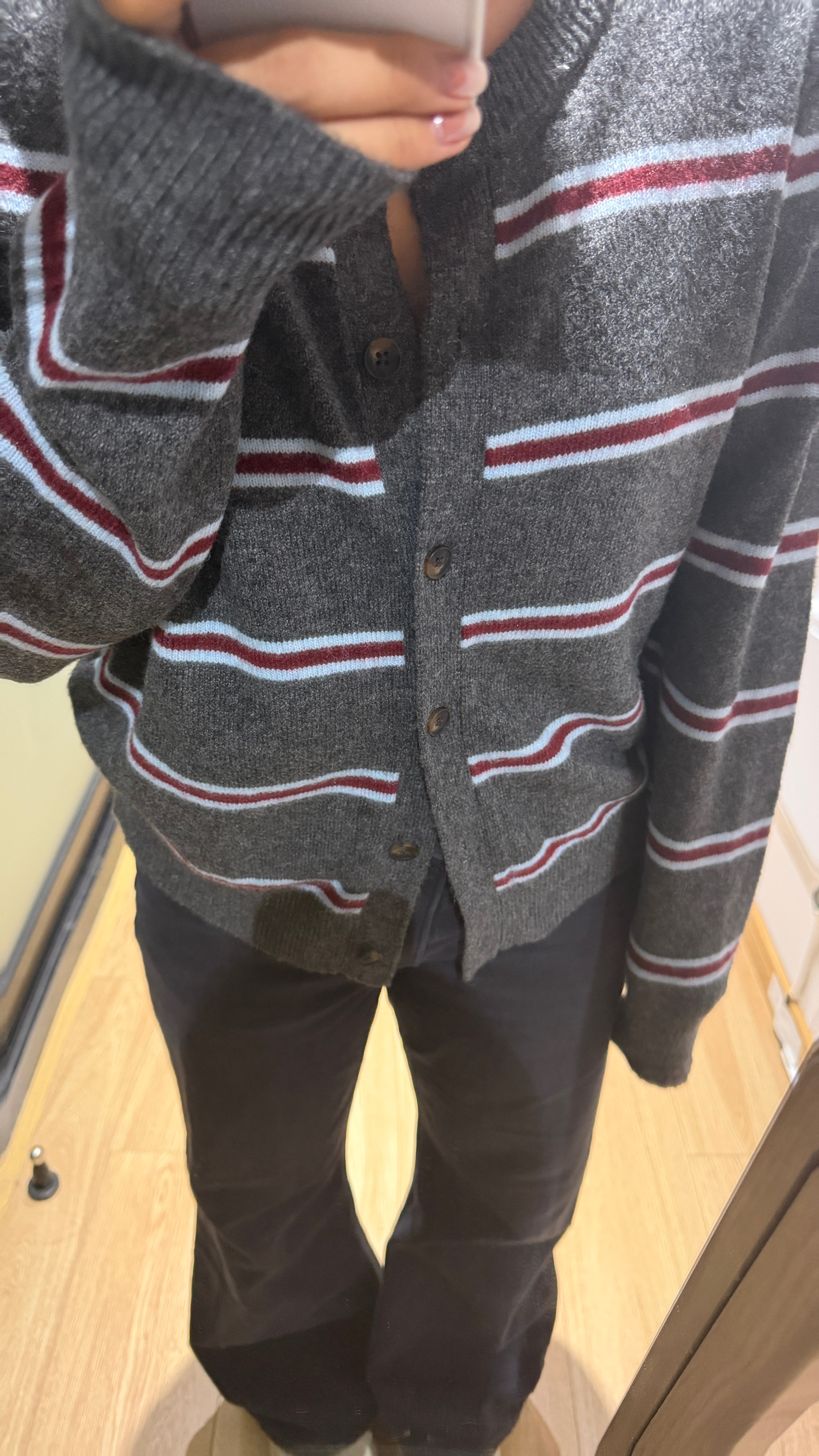 Levi's李维斯26年秋季新款女士美式复古学院风休闲开衫针织衫毛衣 灰色条纹 M 实拍图