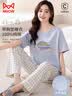 猫人睡衣女士夏季女【防螨抗螨纯棉】带胸垫千鸟格家居服蓝色XL 实拍图