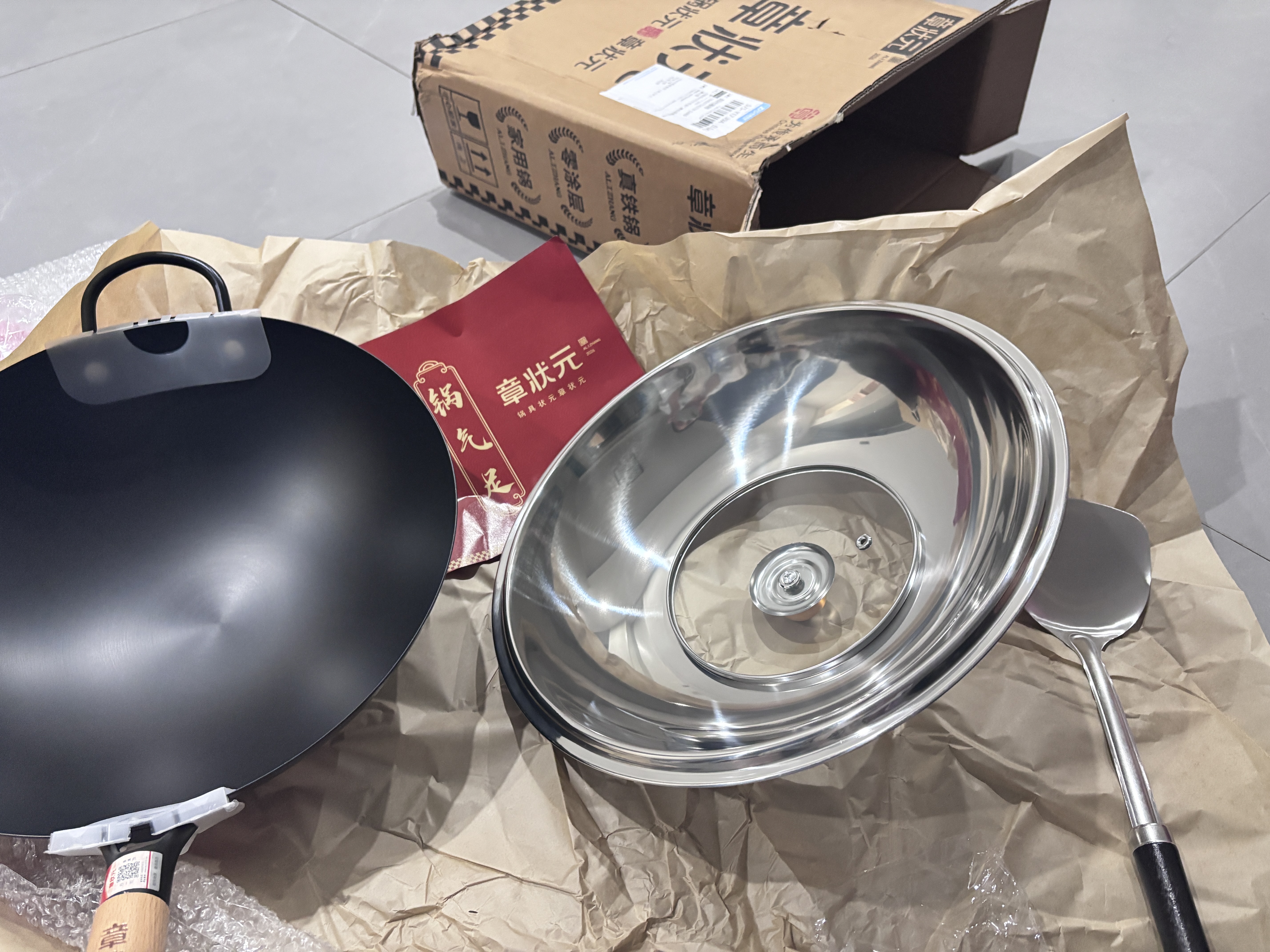 章状元章丘炒锅铁锅无涂层家用不粘锅已开锅传统精铁老式炒菜锅燃气灶 34cm大师款带耳（盖子铲子） 34cm 实拍图