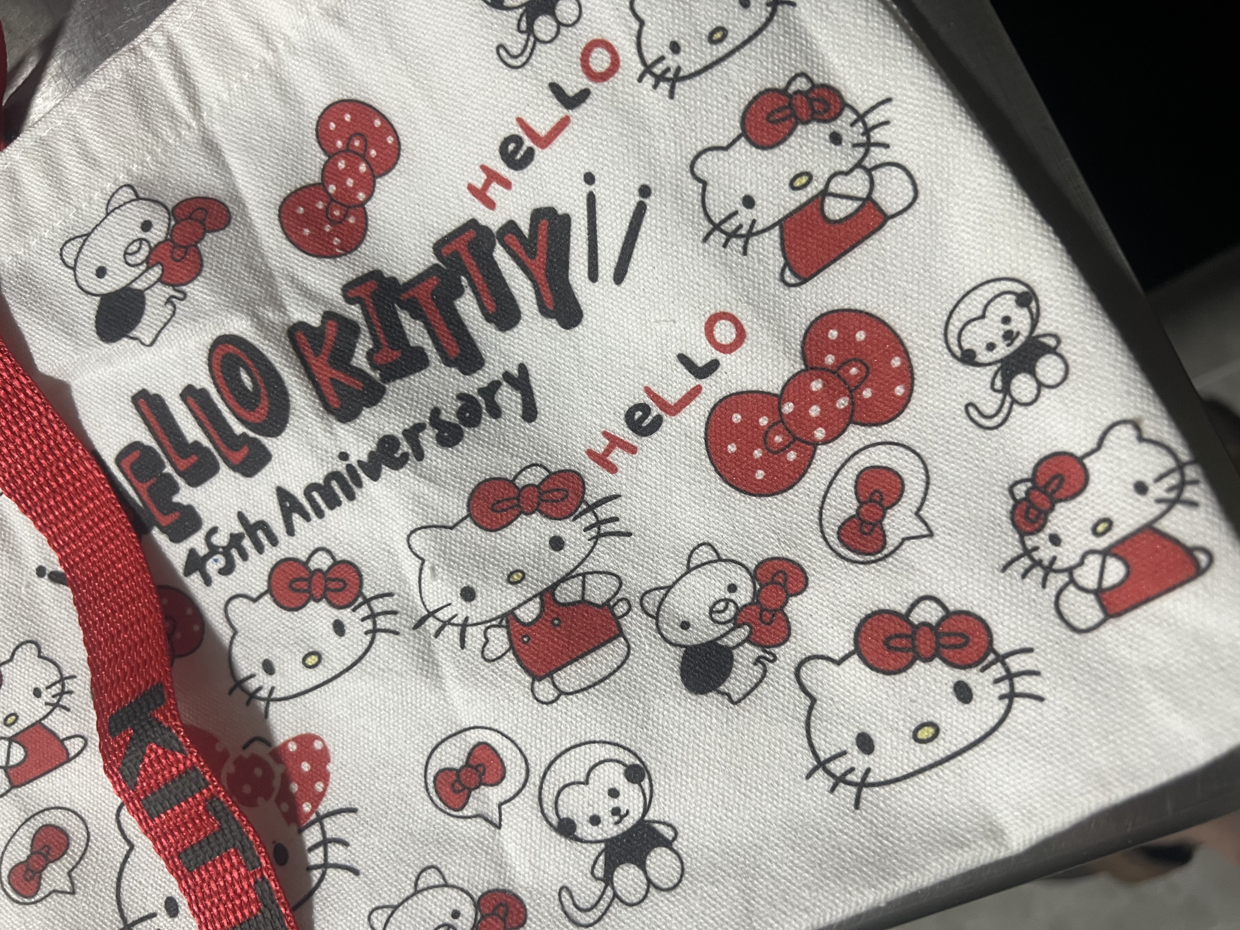 卡通蝴蝶结新款日系极简帆布包单肩上课通勤耐磨手提包 红色KT猫＋飘带27*23cm 实拍图