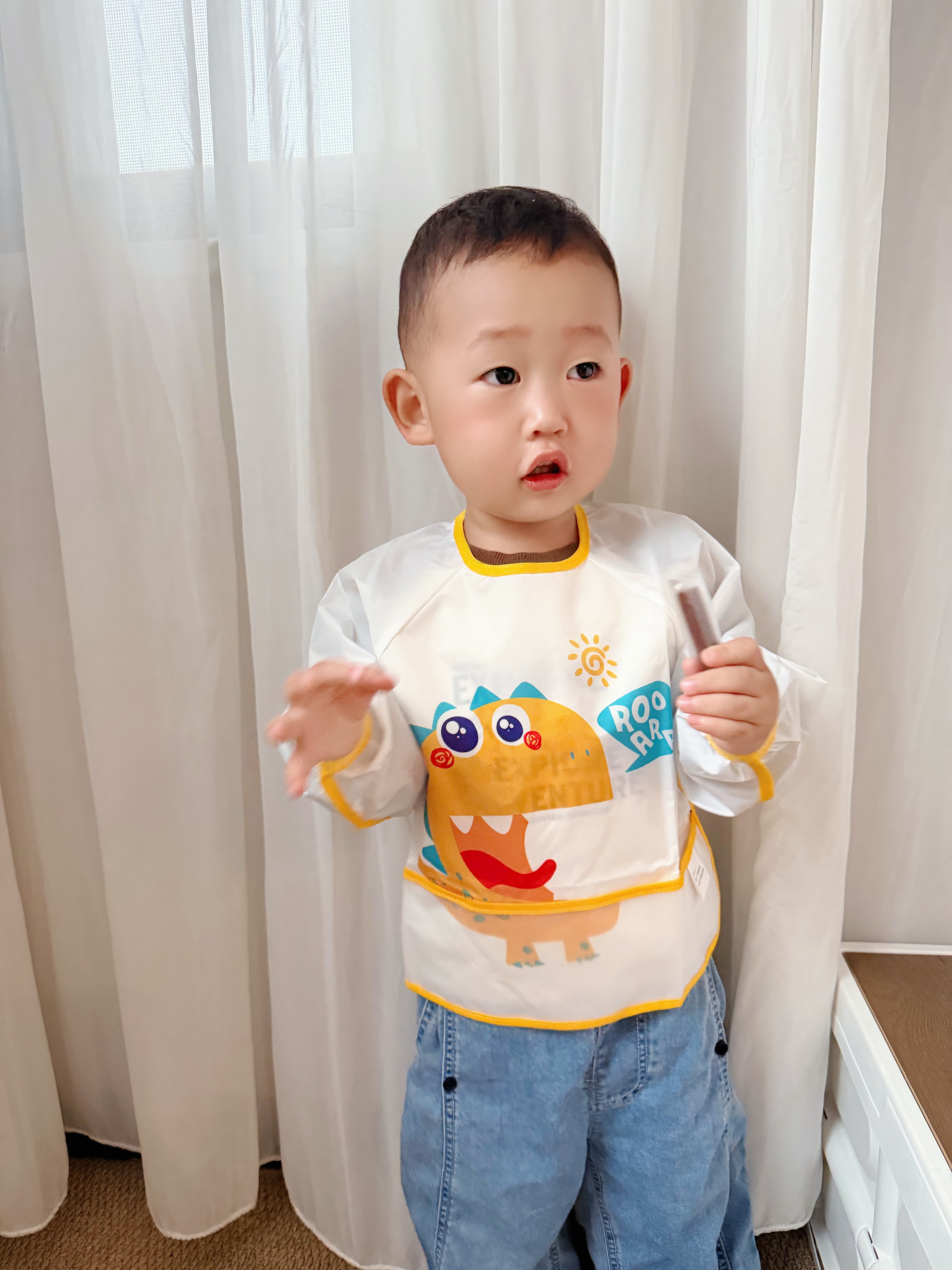 爱宝适宝宝吃饭罩衣儿童婴儿围兜辅食饭兜反穿防水防脏围裙2件装G017 实拍图