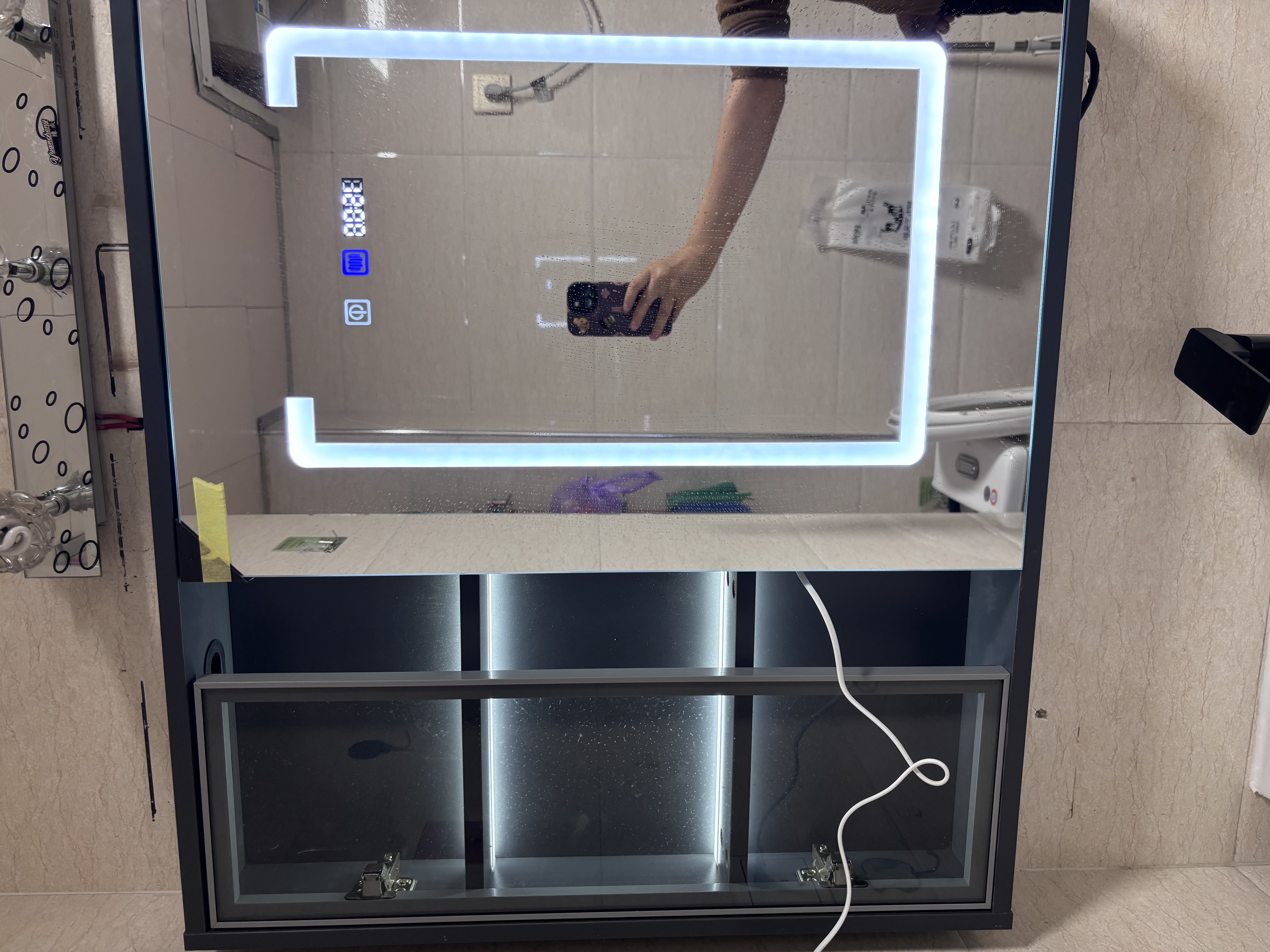恋派浴室柜 陶瓷一体盆卫生间洗脸盆柜组合悬挂式洗漱台智能洗手盆柜 智能镜柜】珠光灰【促销中】80cm 实拍图