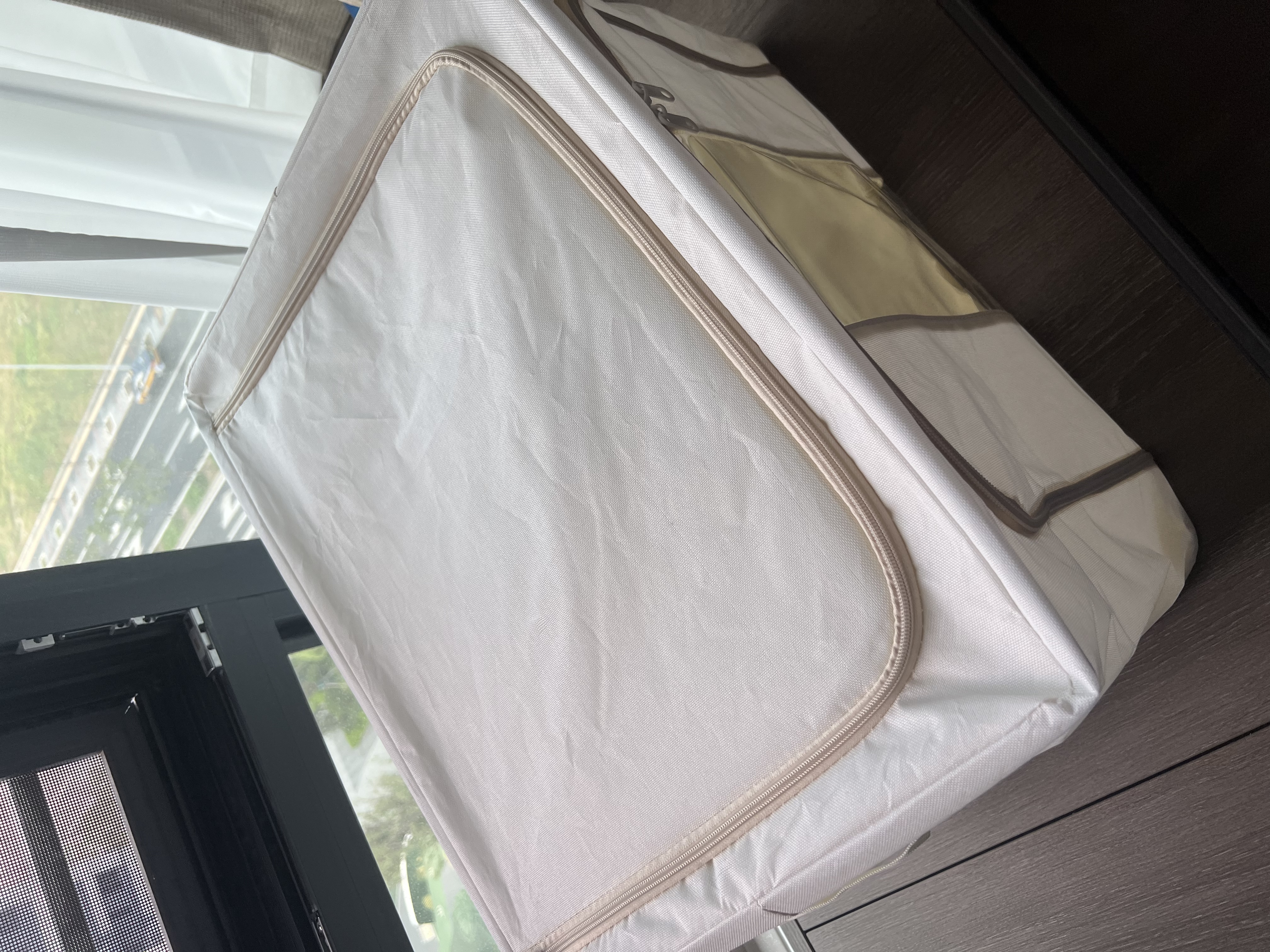 邦尼美家衣服收纳箱家用大容量布艺整理箱衣柜装衣物折叠框袋牛津布储物箱 卡其色-【加厚牛津布】竖窗 66L（长50*宽40*高33cm）大容量 实拍图