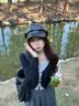 拉夏贝尔蝴蝶结撞色正肩长袖t恤女春秋新款设计感修身打底衫上衣 黑色 M 实拍图