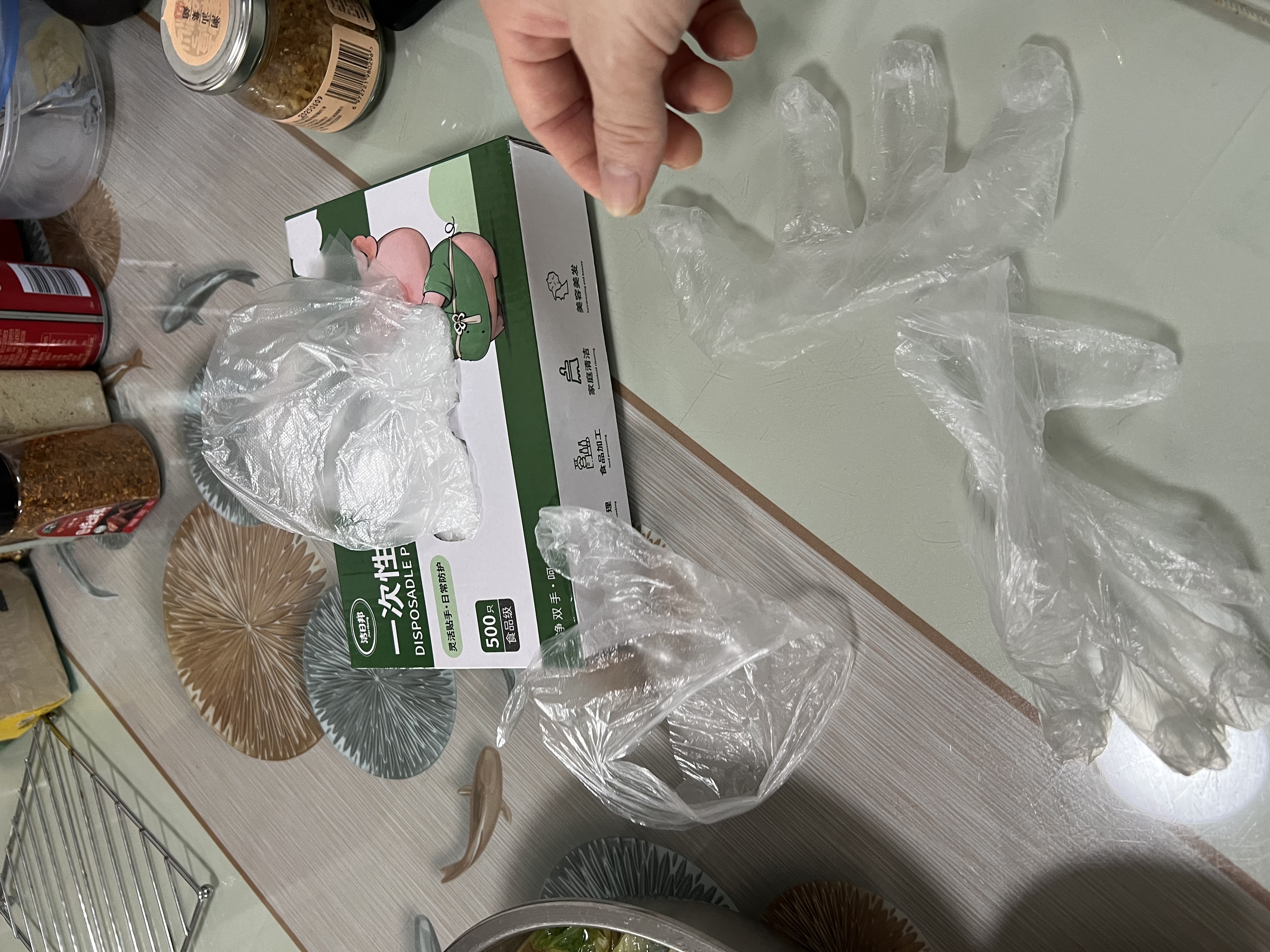 洁日邦 一次性手套 500只盒装 加厚食品级抽取式防水防油耐用透明家用 实拍图