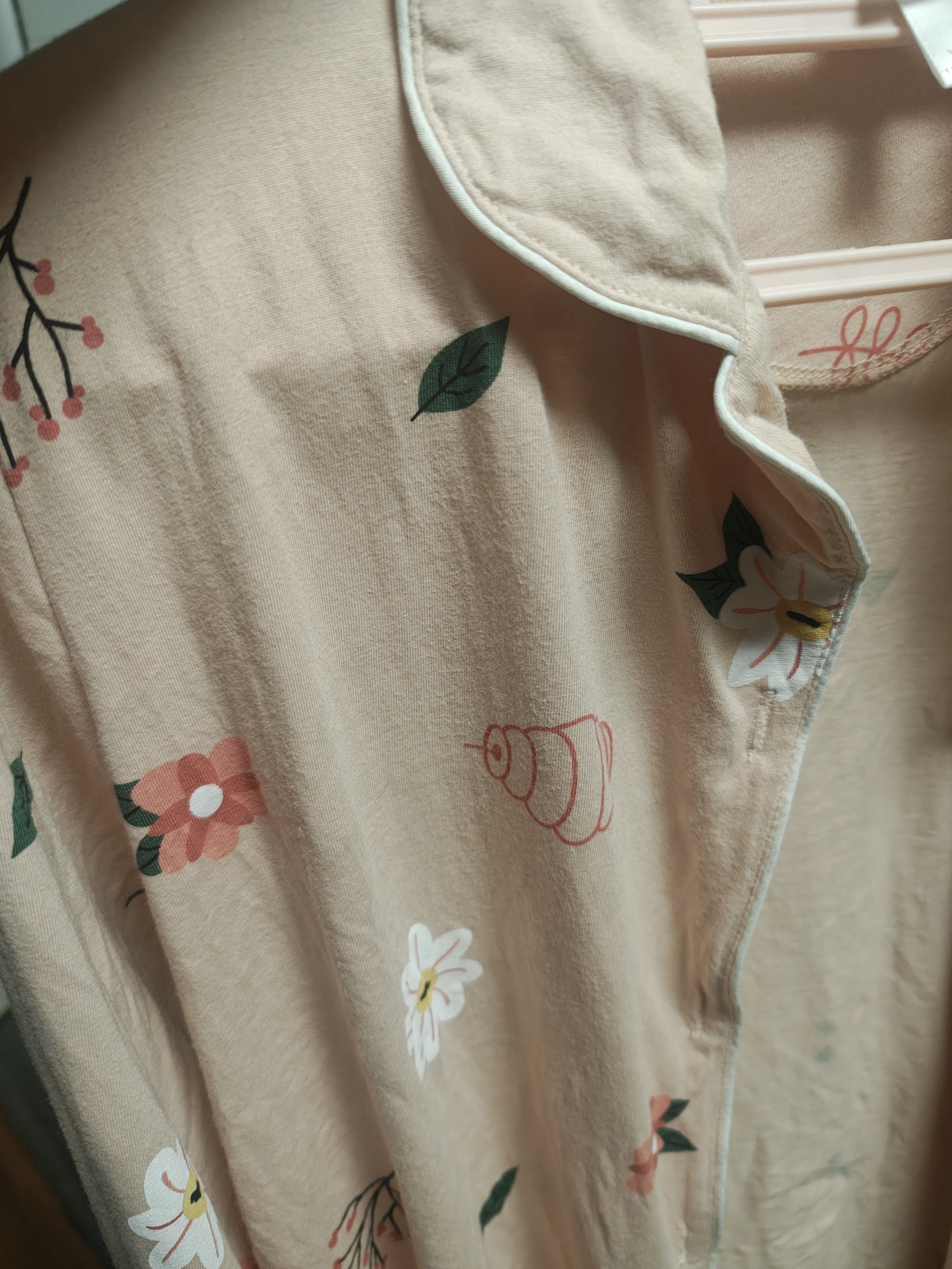 猫人防螨抗菌纯棉女士睡衣女花朵印花开衫家居服粉色XL 实拍图