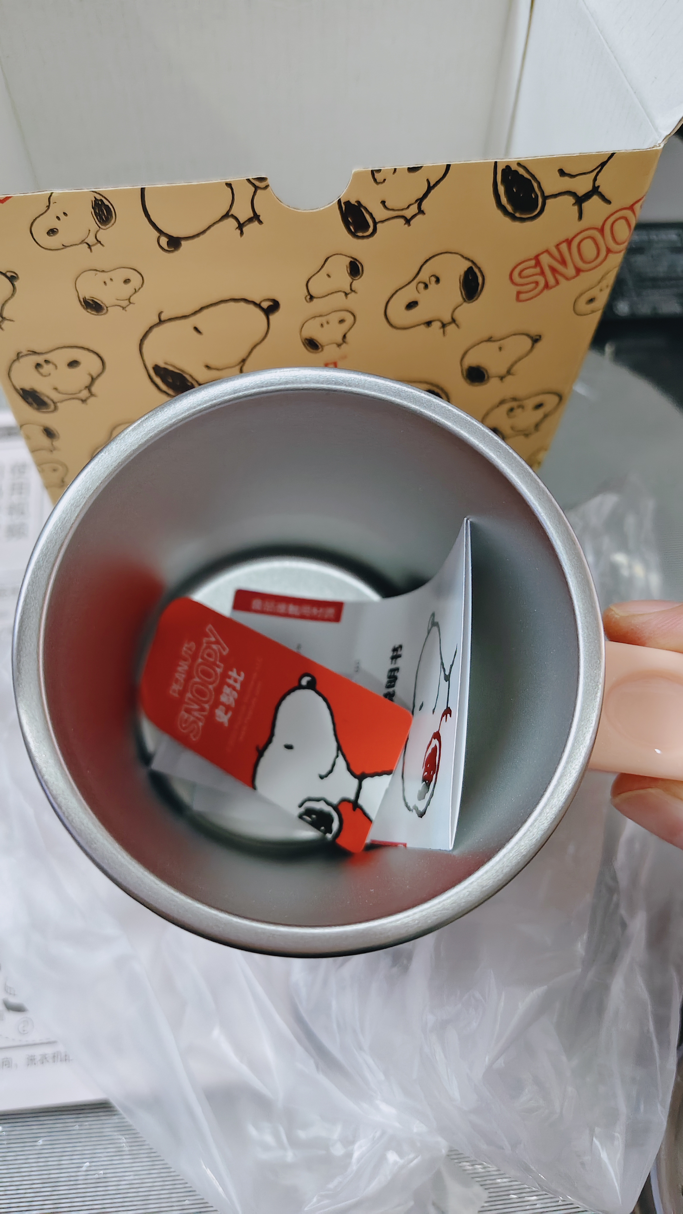 史努比（SNOOPY）带手柄不锈钢办公保温杯水杯420ML可爱杯子情侣杯 DP-5002R 粉色 实拍图