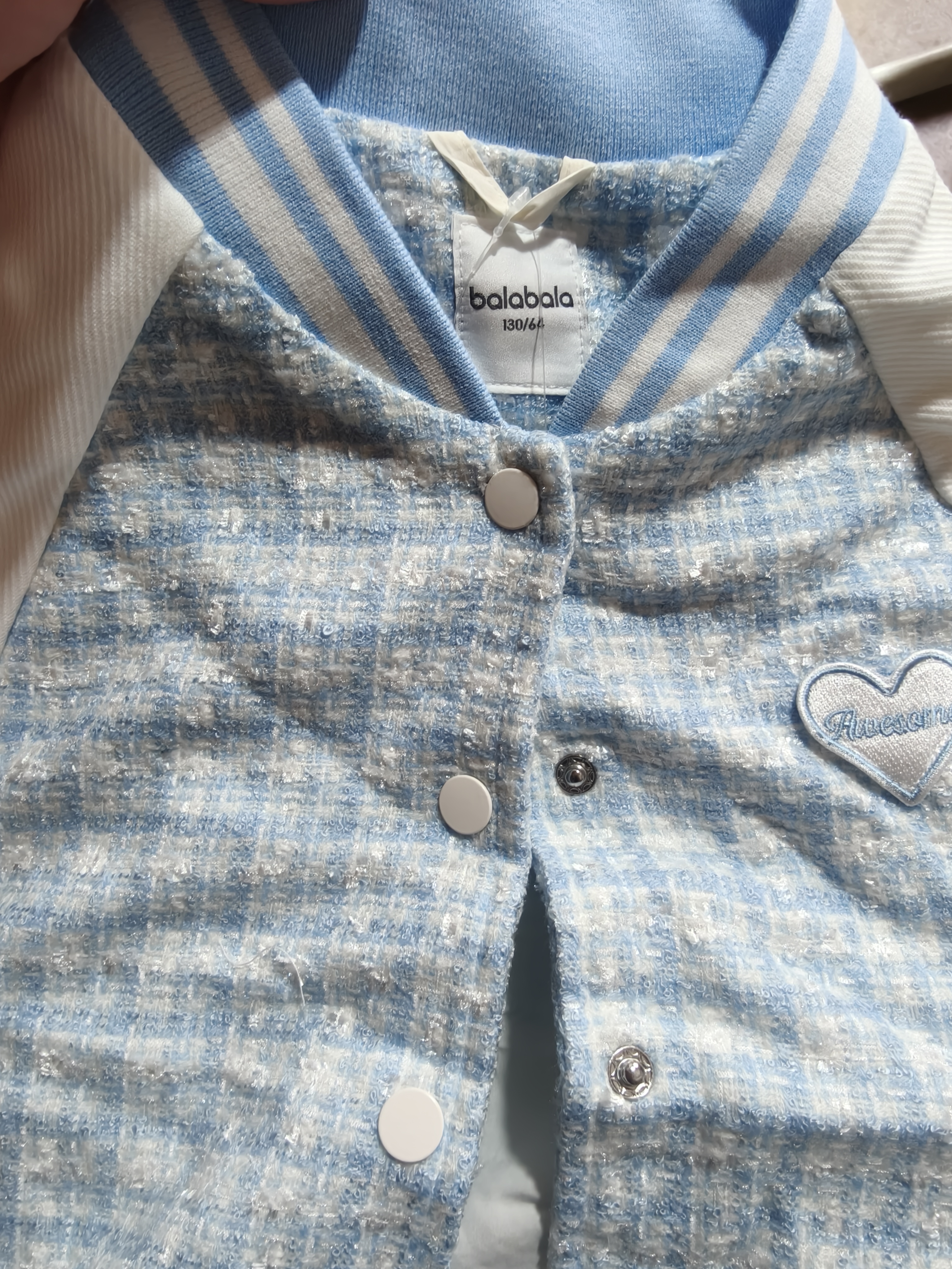 巴拉巴拉女童外套秋装儿童童装中大童小香风撞色棒球服潮 天空蓝-00388 130 cm 实拍图