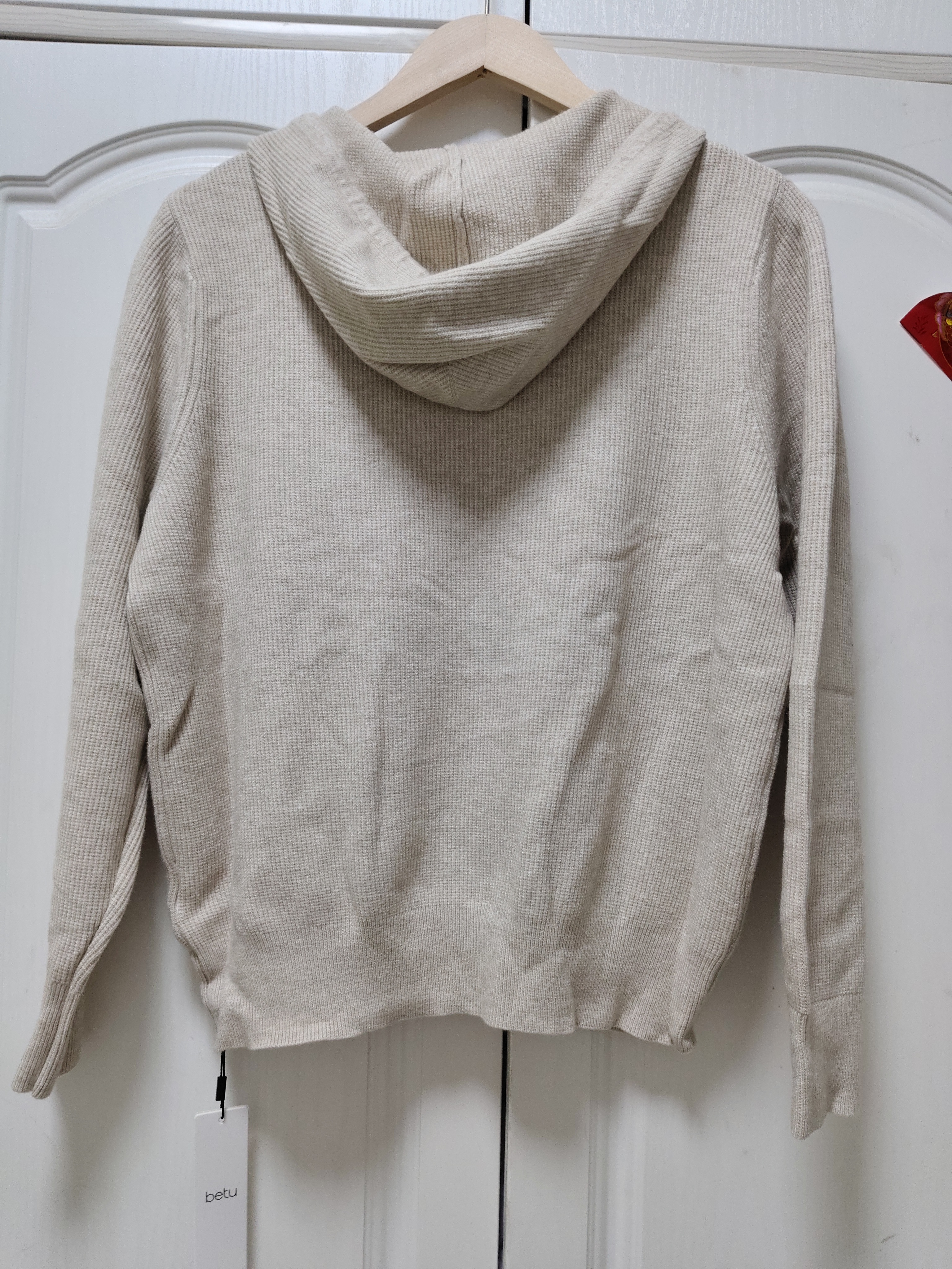 百图betu女装春季新款毛针织衫连帽抽绳时尚休闲毛衫女2501X06 燕麦色 L 实拍图