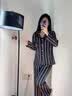 LULU CARTER蔡徐坤同款真丝睡衣男女情侣款秋冬季高端桑蚕丝家居服条纹礼盒装 黑色条纹男款-长袖长裤 【现货秒发】 3XL 【建议165-190斤】 实拍图