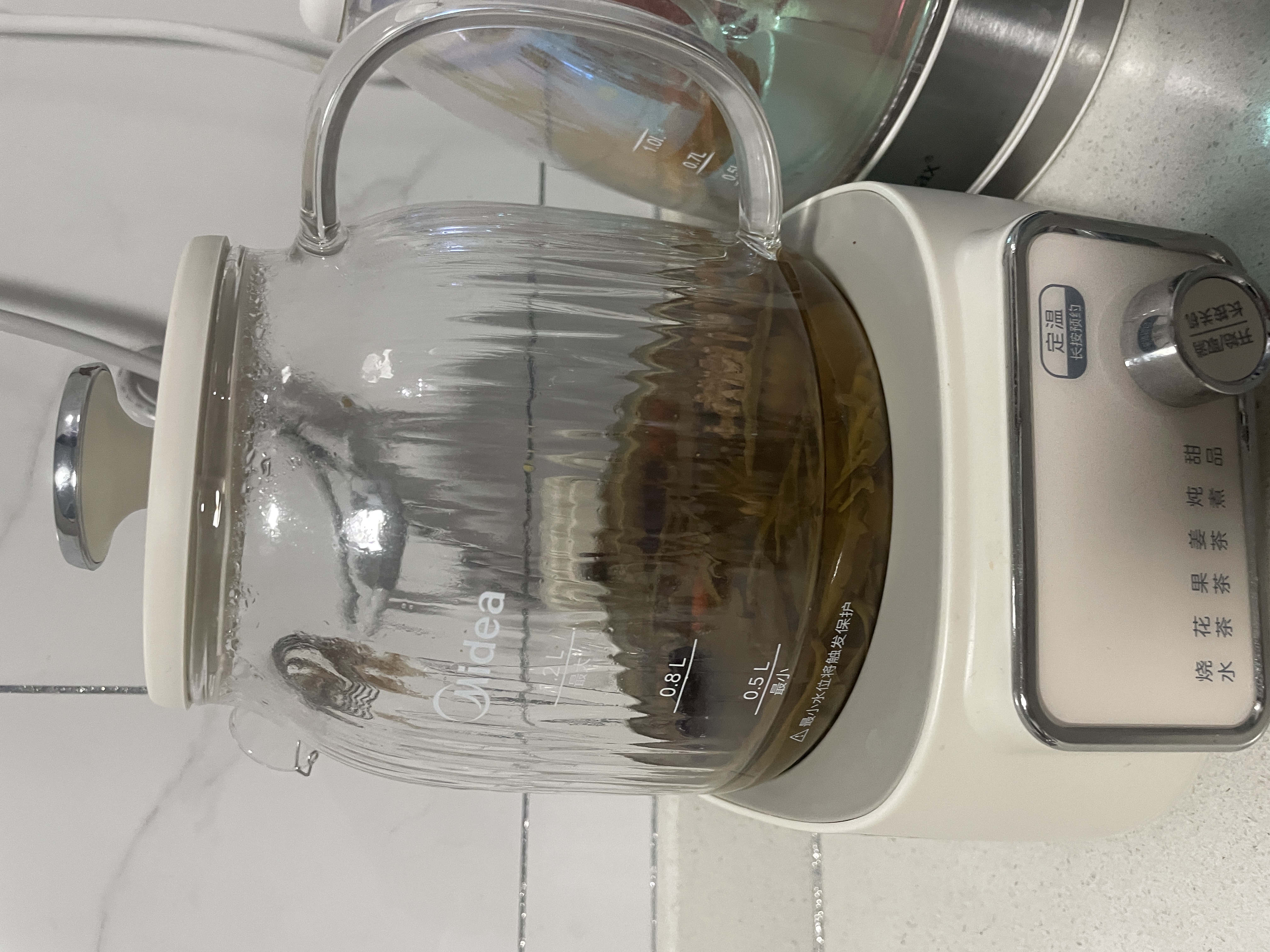 美的（Midea）花漾0胶水全玻璃养生壶多功能煮茶壶母婴烧水壶泡奶机智能恒温电热水壶全自动一体1.2L YS12B302J 实拍图