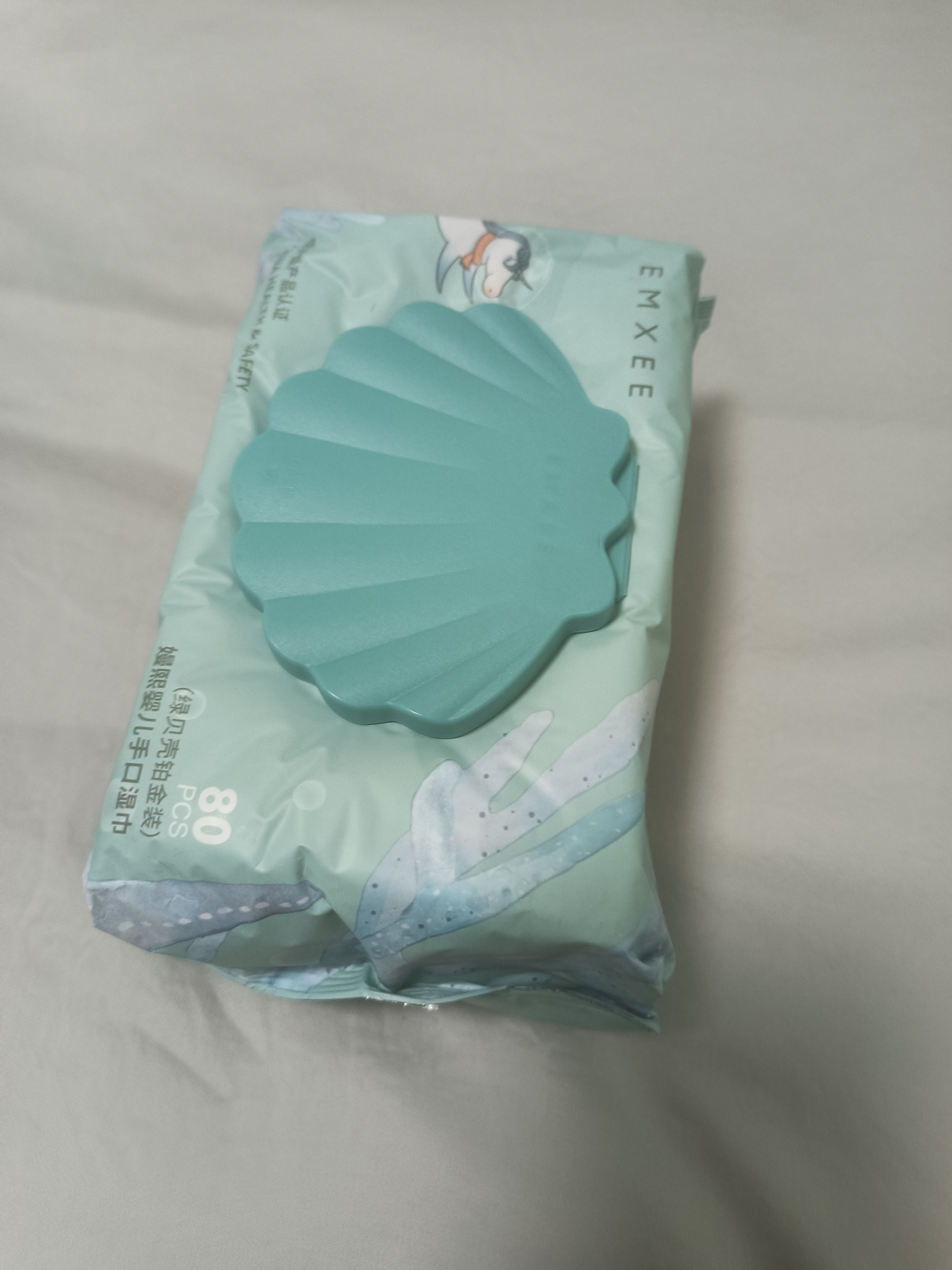 嫚熙（EMXEE）婴儿湿巾绿贝壳湿巾手口宝宝新生儿童屁屁家用加厚湿纸巾 80抽 6包 200*150mm 实拍图