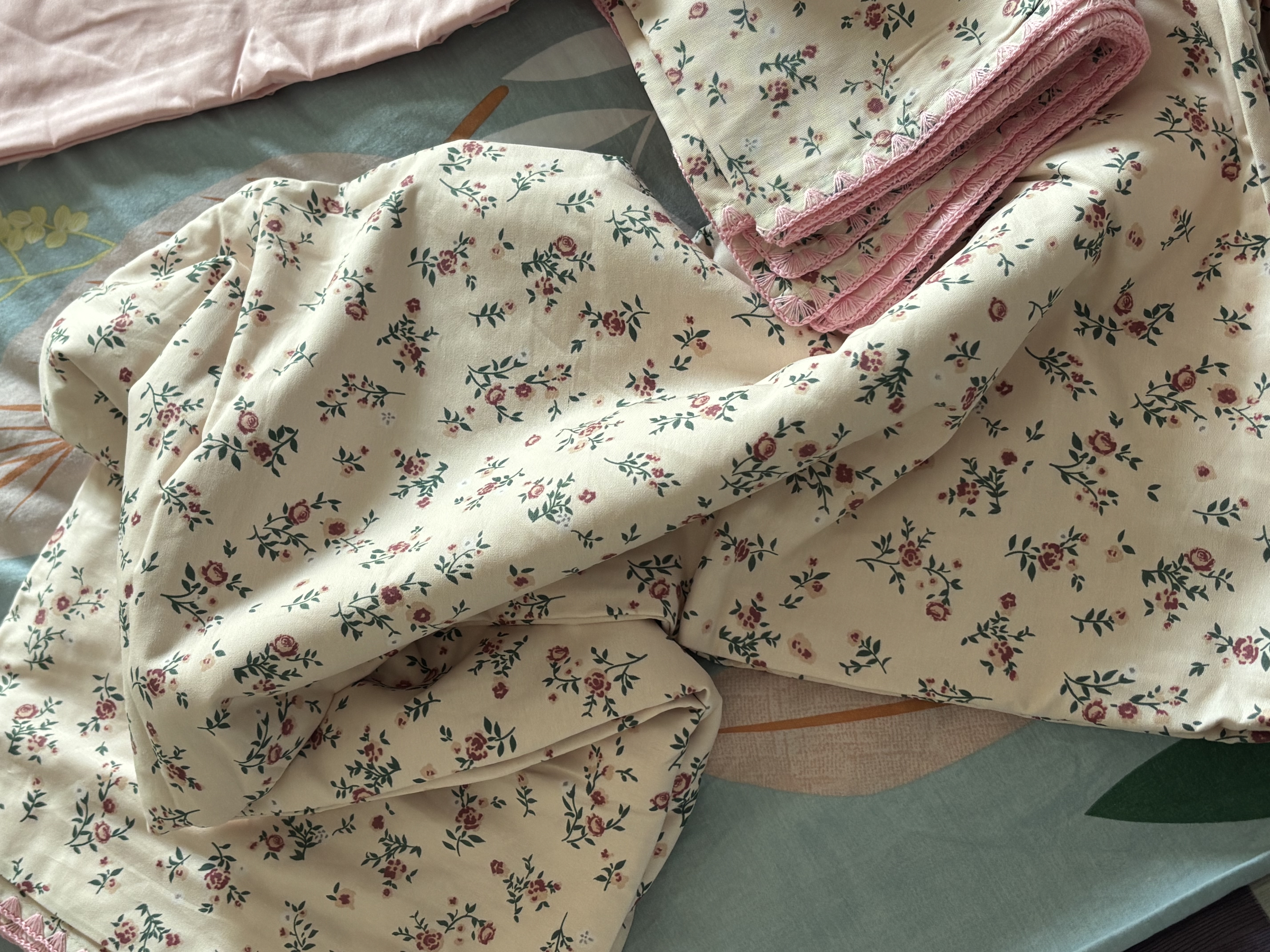 无印良品100%纯棉少女风床上四件套1.5/1.8米床用 被套200*230cm贝壳粉 实拍图