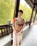 俞兆林（YUZHAOLIN）母亲节礼物中老年人夏装女奶奶T恤短袖妈妈棉麻套装休闲老人衣服 橘色 2XL [建议110-125斤] 实拍图