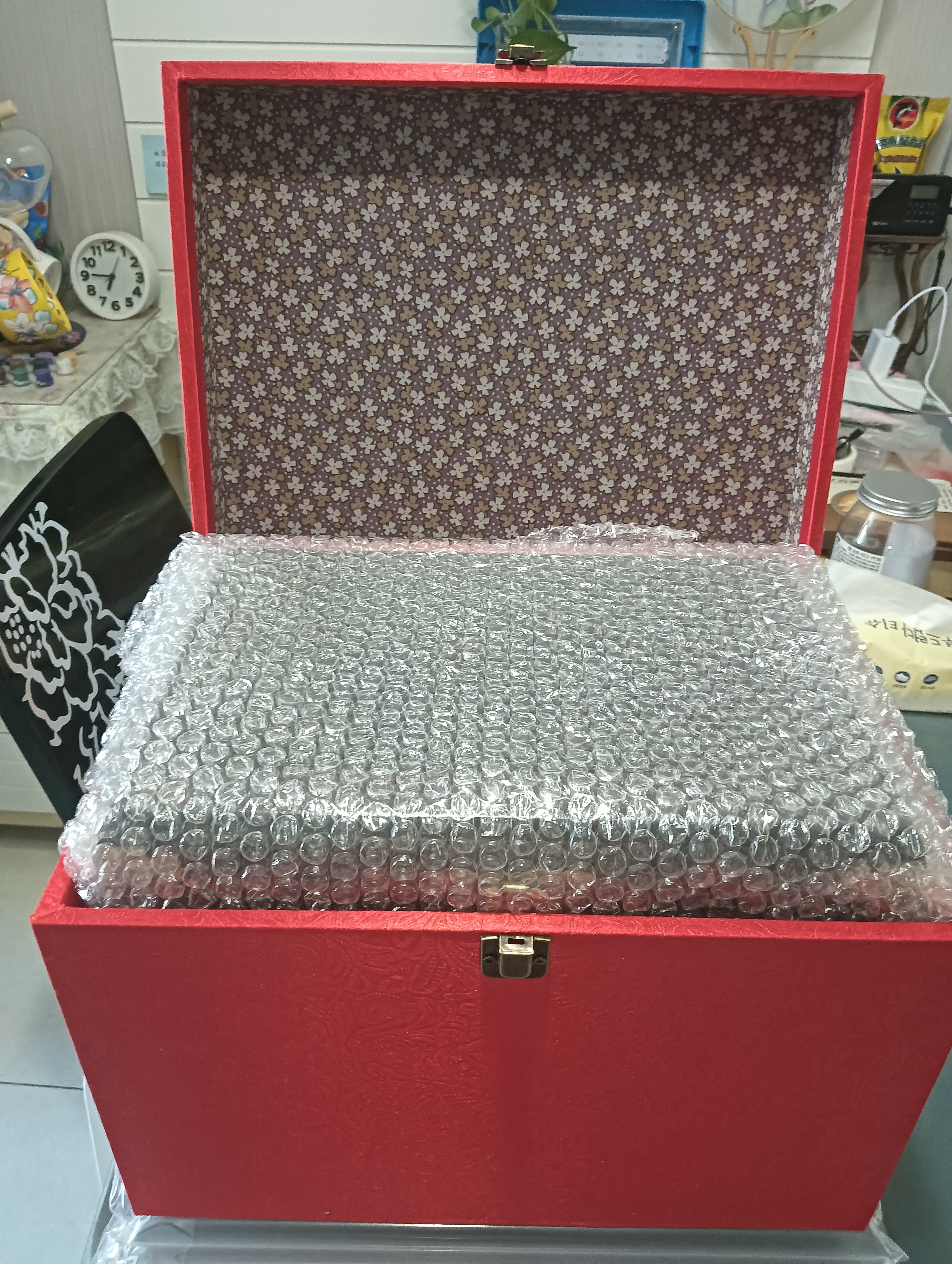 木哈哈国标红木红酸枝首饰盒收纳盒实木带锁结婚高档轻奢首饰收纳盒 红酸枝（国标红木）-百年好合-红色绒布 实拍图