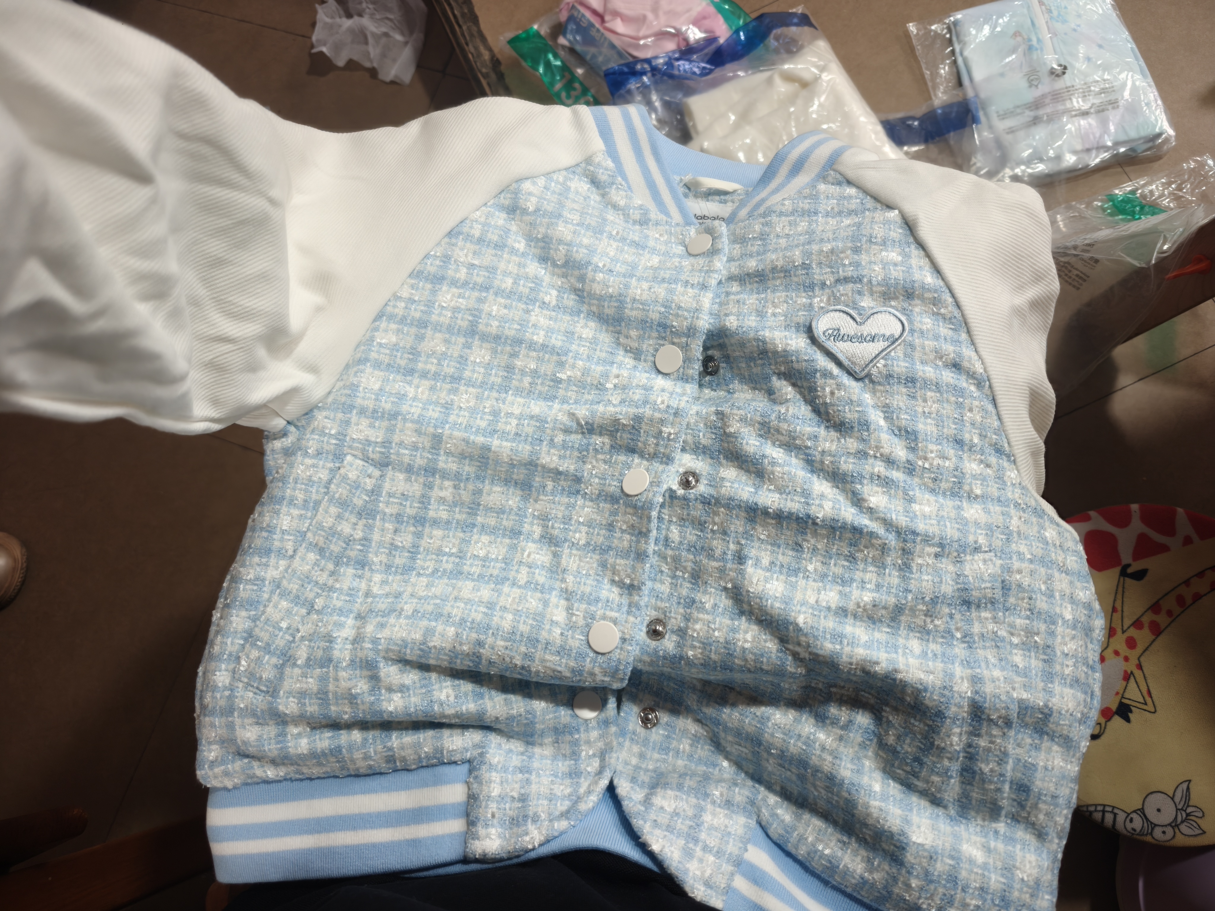 巴拉巴拉女童外套秋装儿童童装中大童小香风撞色棒球服潮 天空蓝-00388 130 cm 实拍图