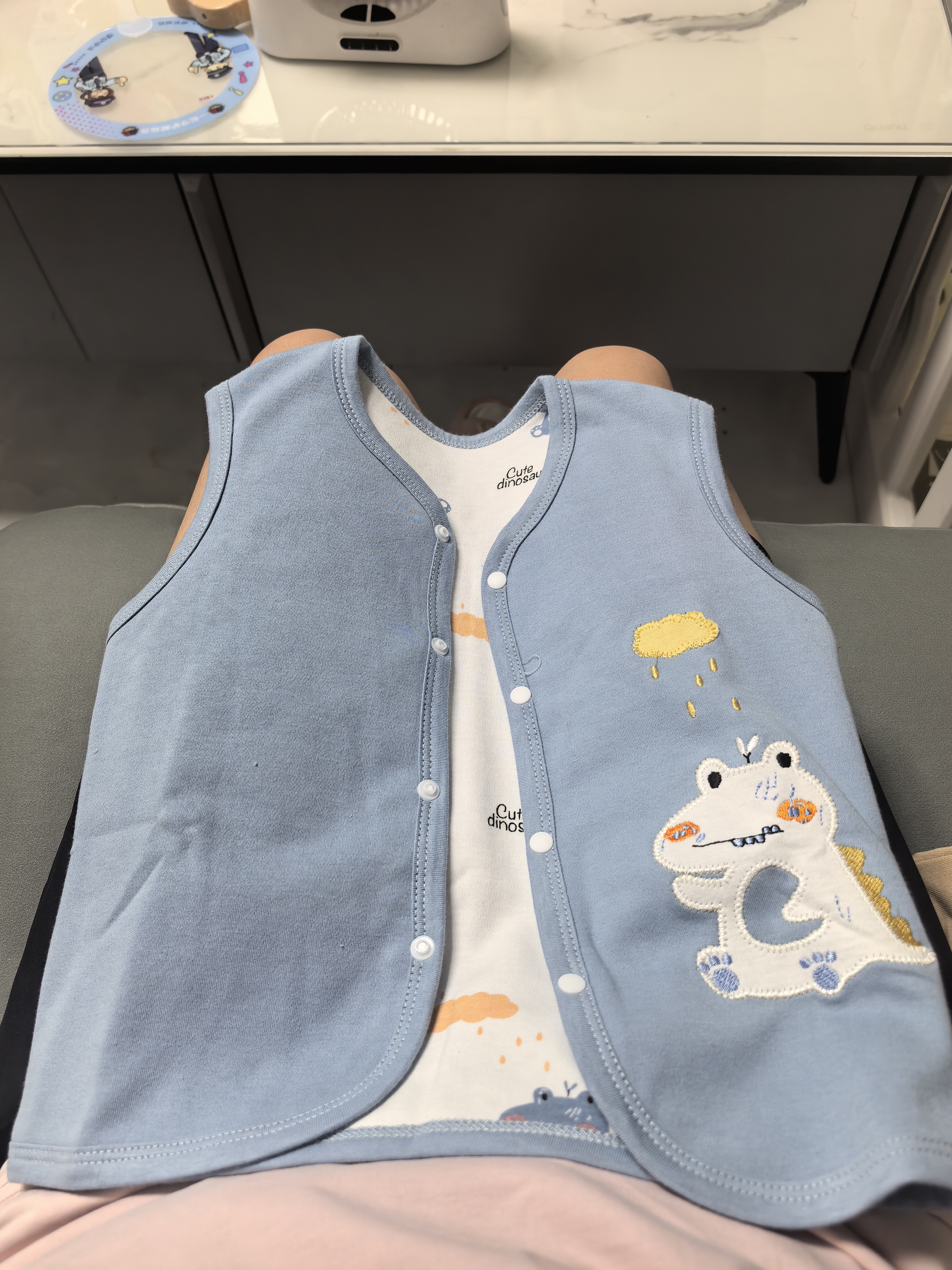 贝肽斯婴儿马甲春秋打底儿童坎肩宝宝背心纯棉男女童衣服马甲 蓝色恐龙 80 cm 实拍图